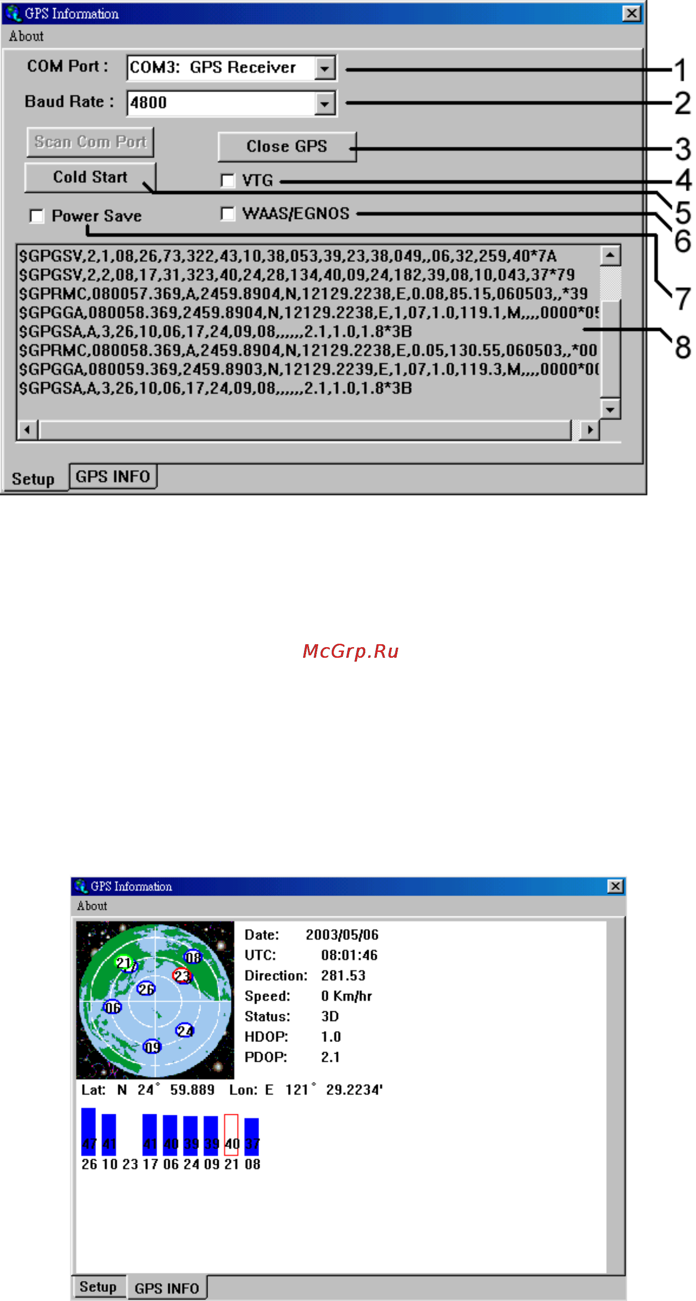 Globalsat BR-355S4 [7/10] Рисунок 2 окно setup программы gps information