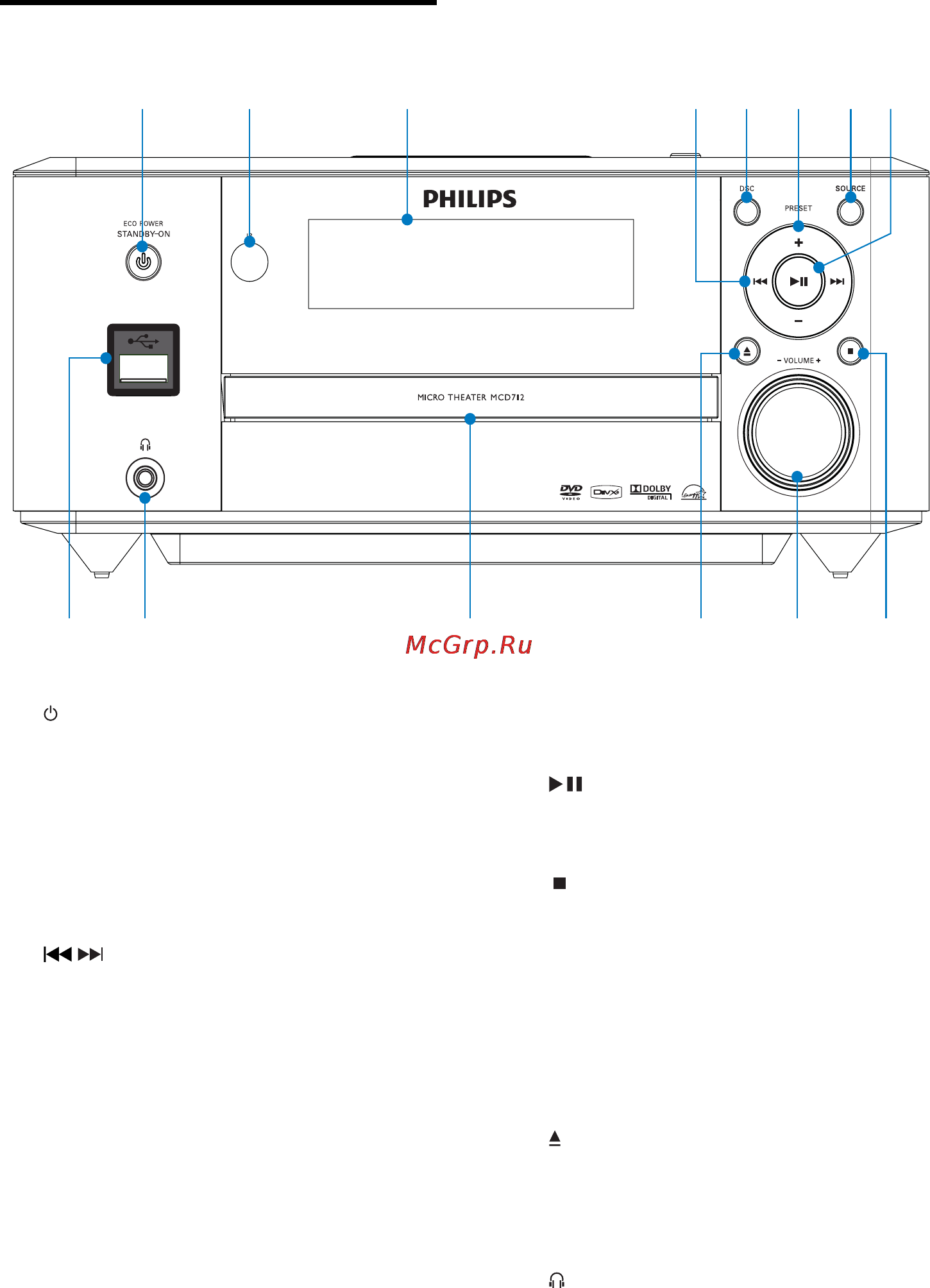 Philips MCD712 [249/277] Hlavnà jednotka prehl ad