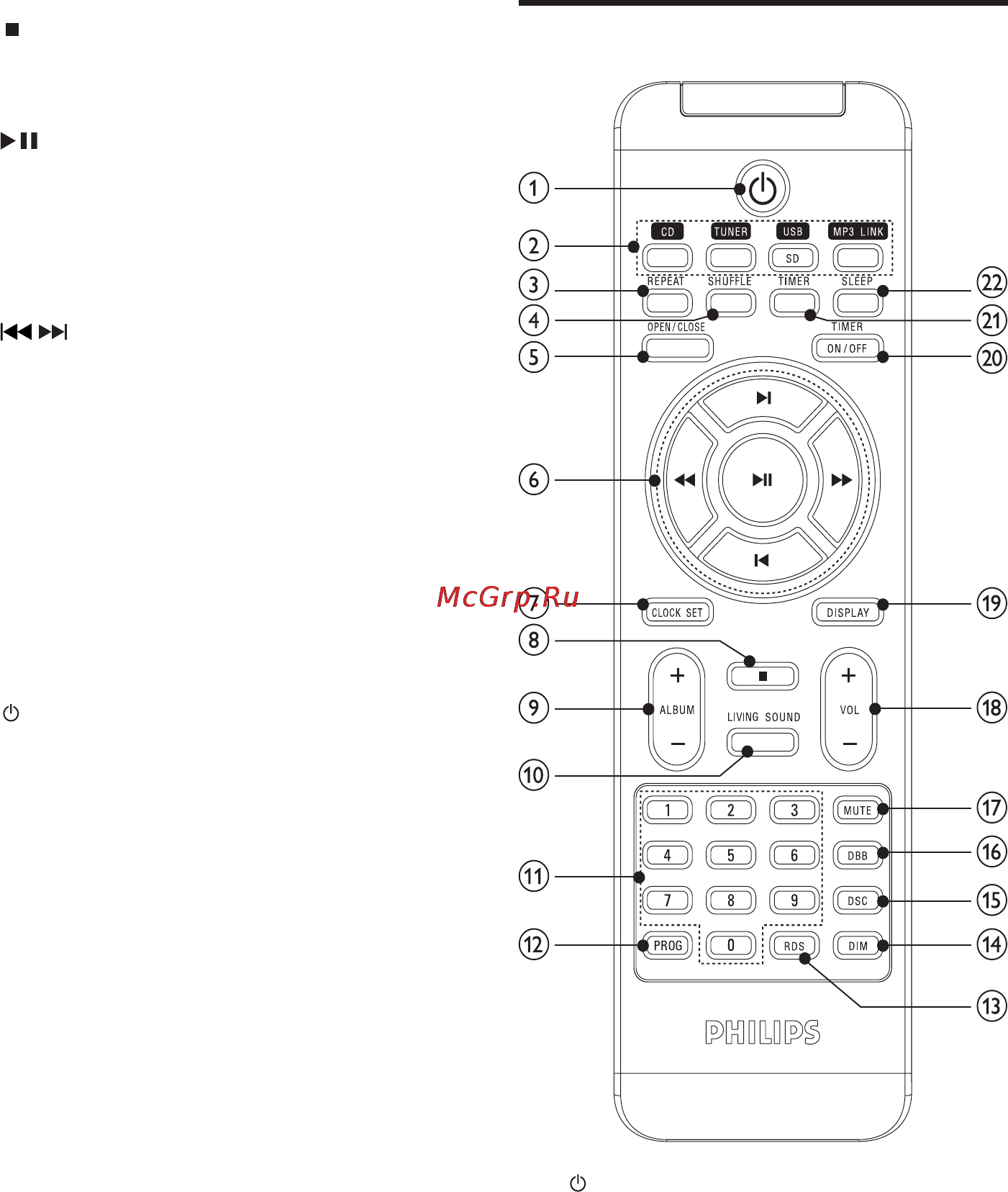 Philips MCM330 [7/22] Описание пульта ду