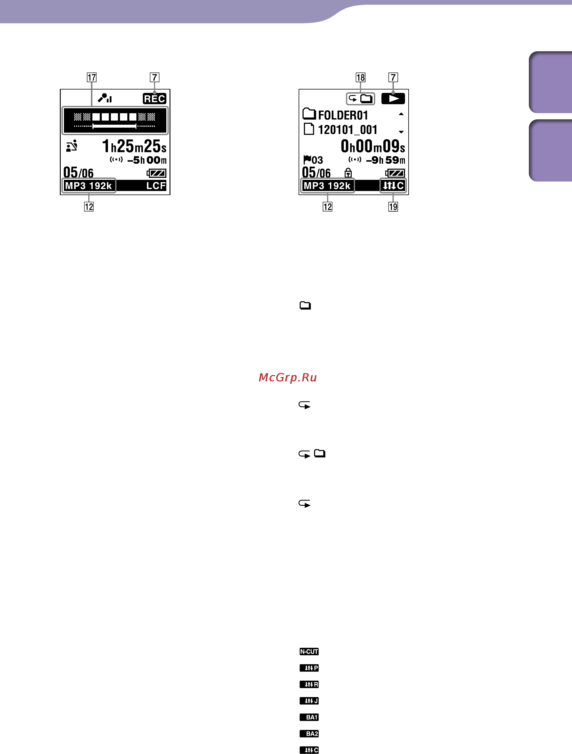 Sony ICD-UX502 2Gb Black [11/106] Дисплей во время воспроизведения