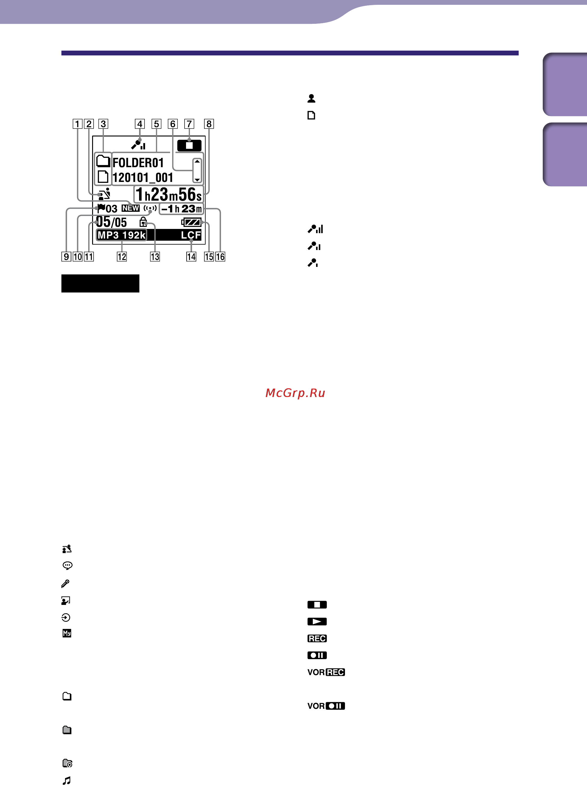 Sony ICD-UX502 2Gb Black [9/106] Использование окна дисплея