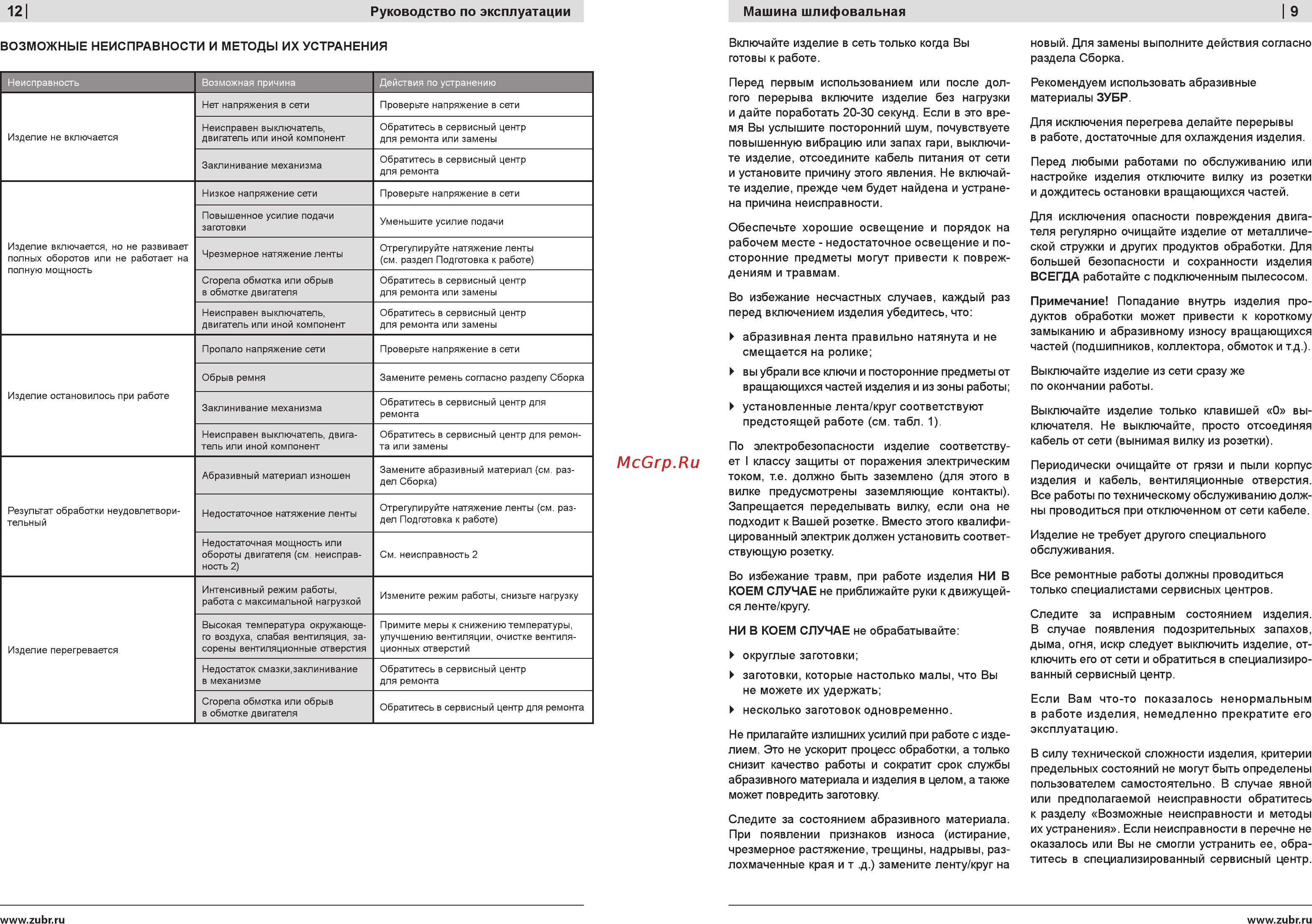 Зубр ЗШС-500 [9/10] Руководство по эксплуатации машина шлифовальная