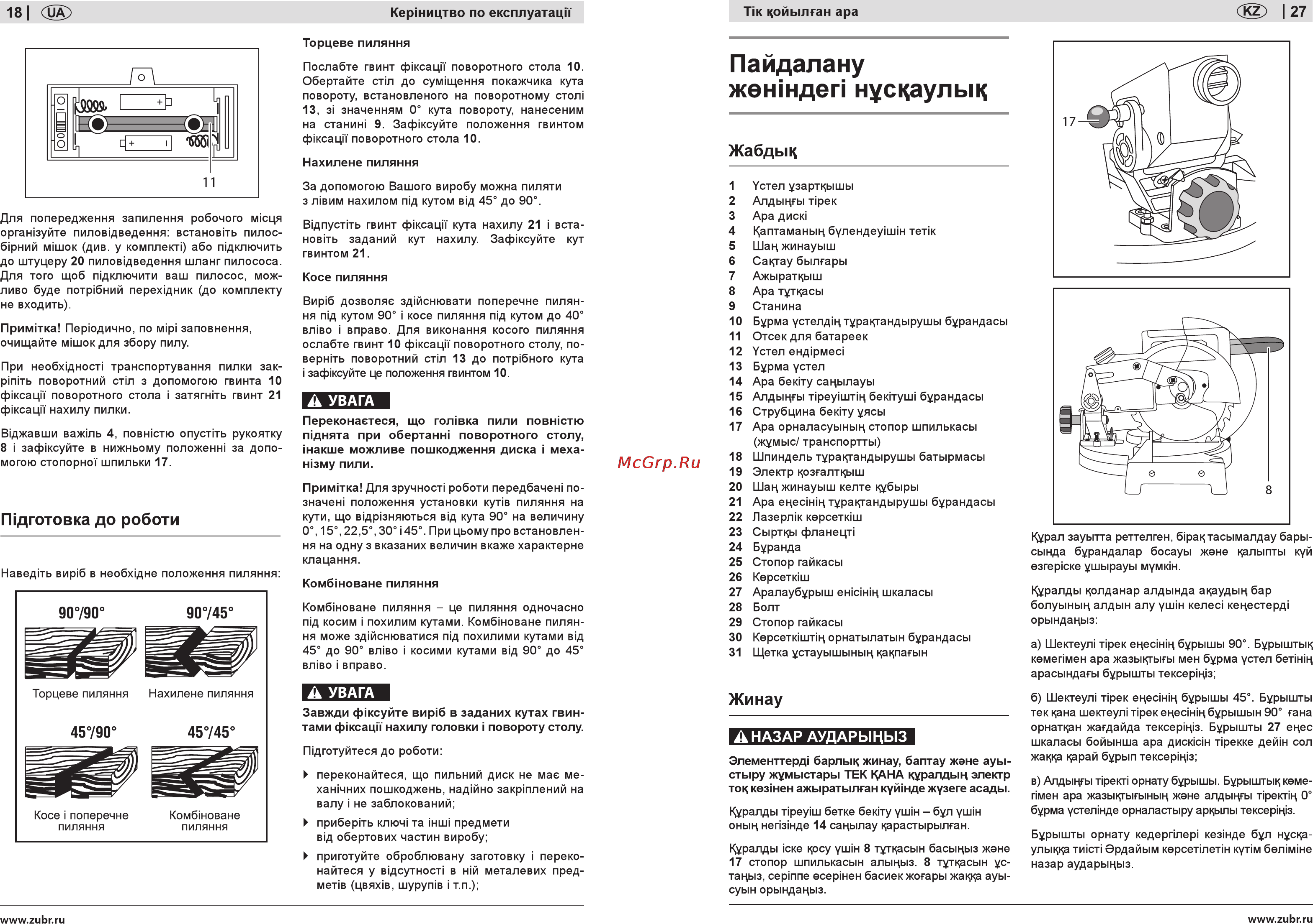 Зубр ЗПТ-210-1300-Л-02 [18/22] Пайдалану жежндеп нусцаулыц