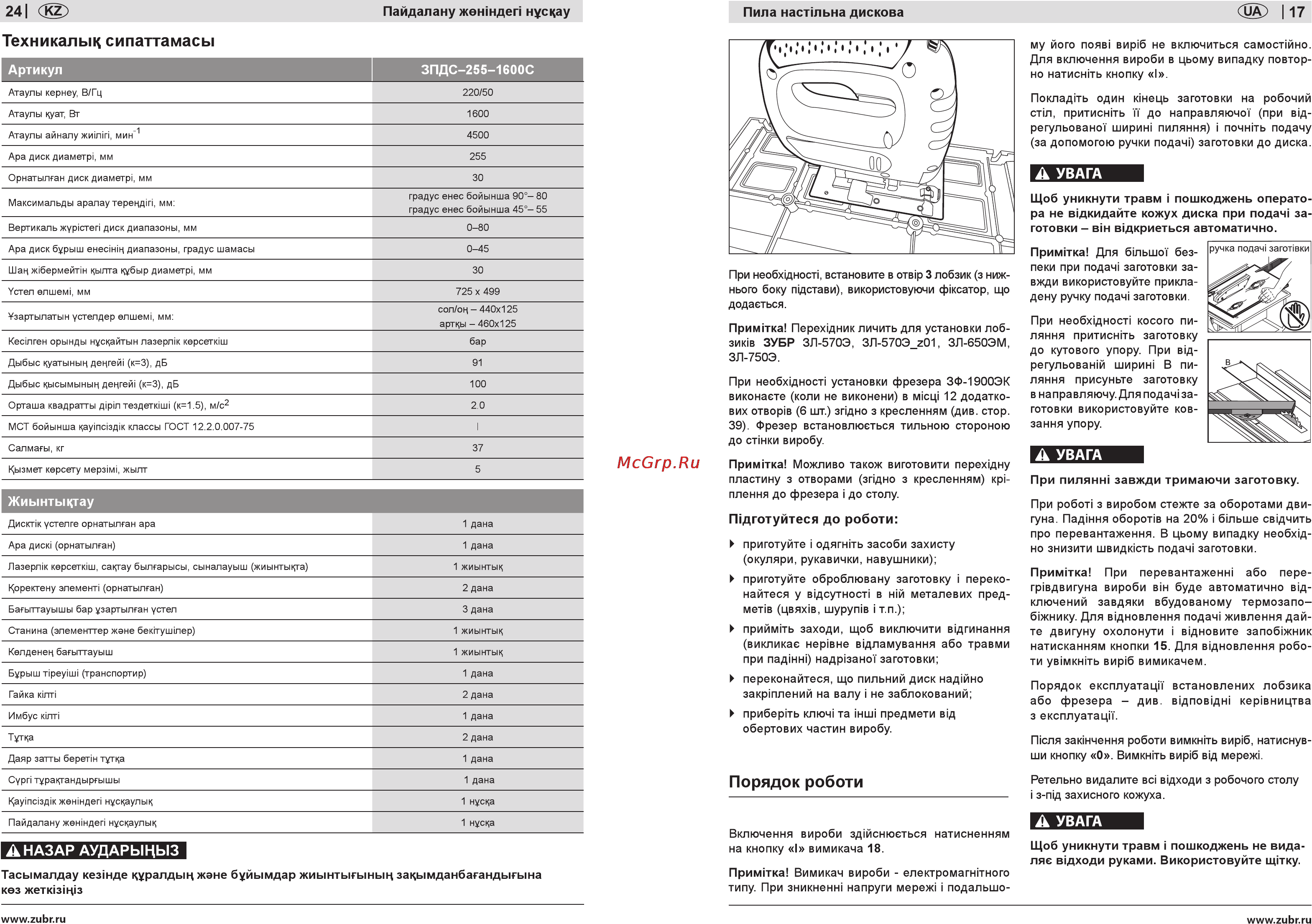 Зубр ЗПДС-255-1600C [17/20] Порядок роботи