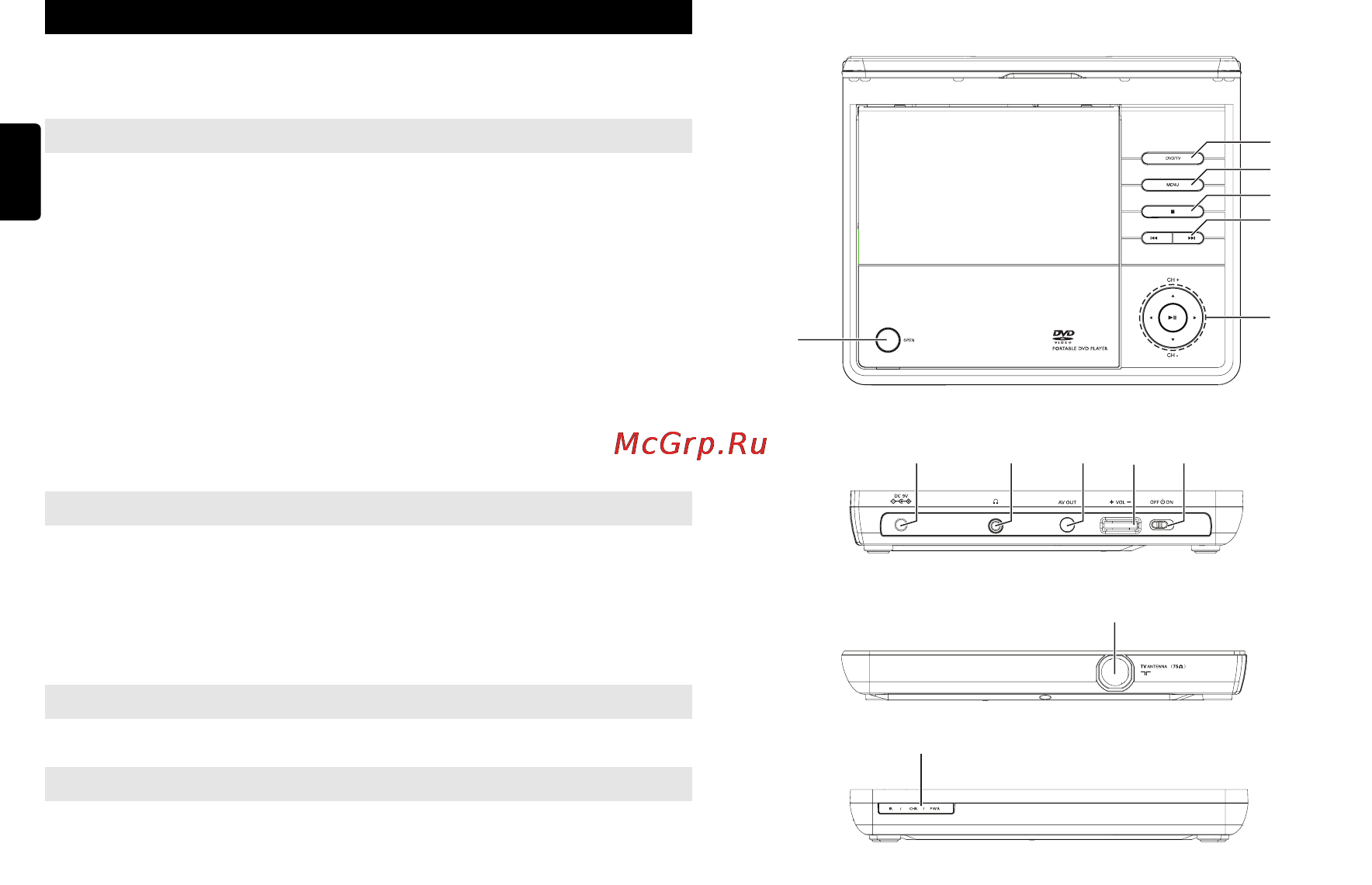 Philips PET737 [2/22] Передняя панель проигрывателя см рисунок щ