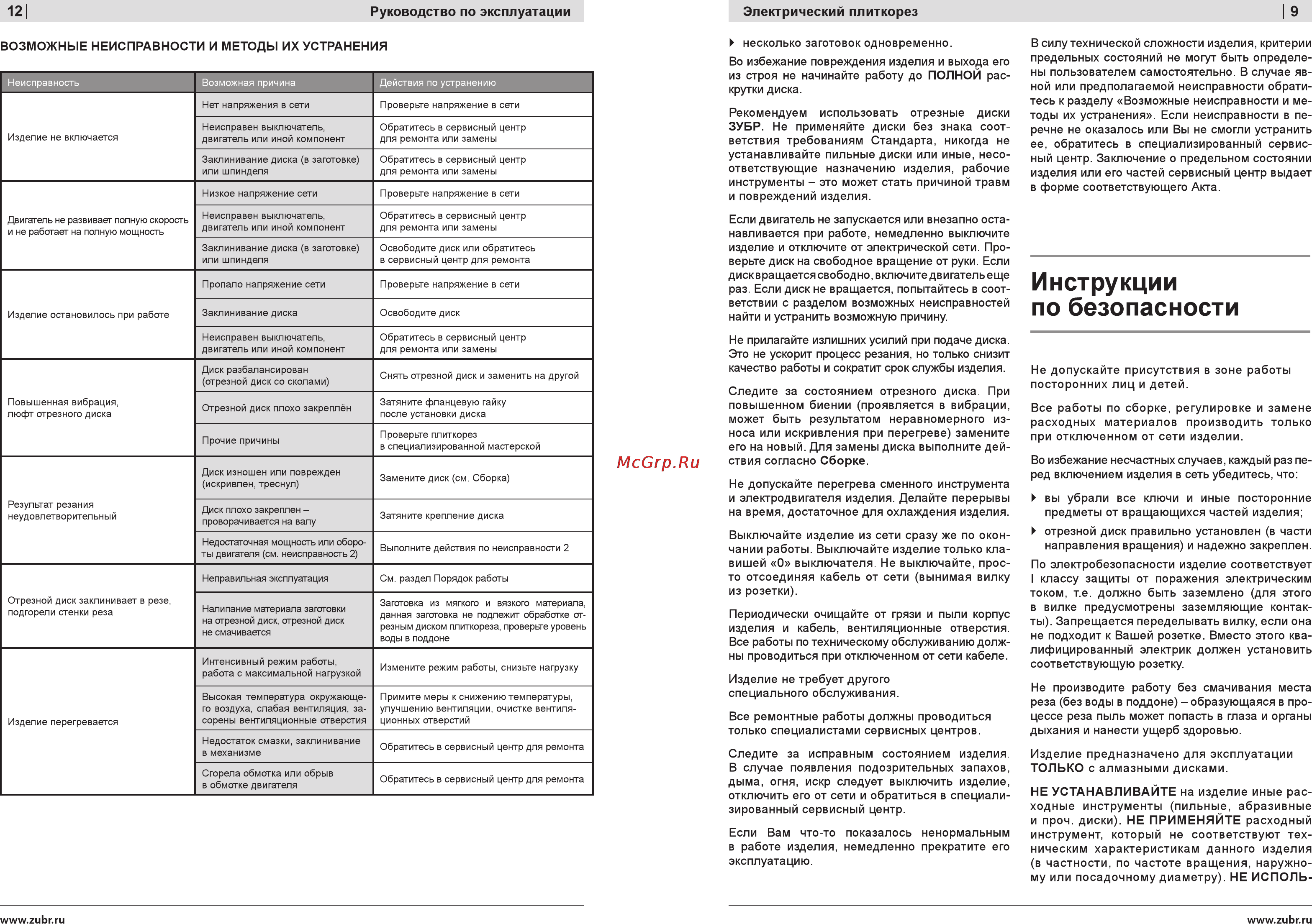 Зубр ЗЭП-800С [9/10] Инструкции по безопасности