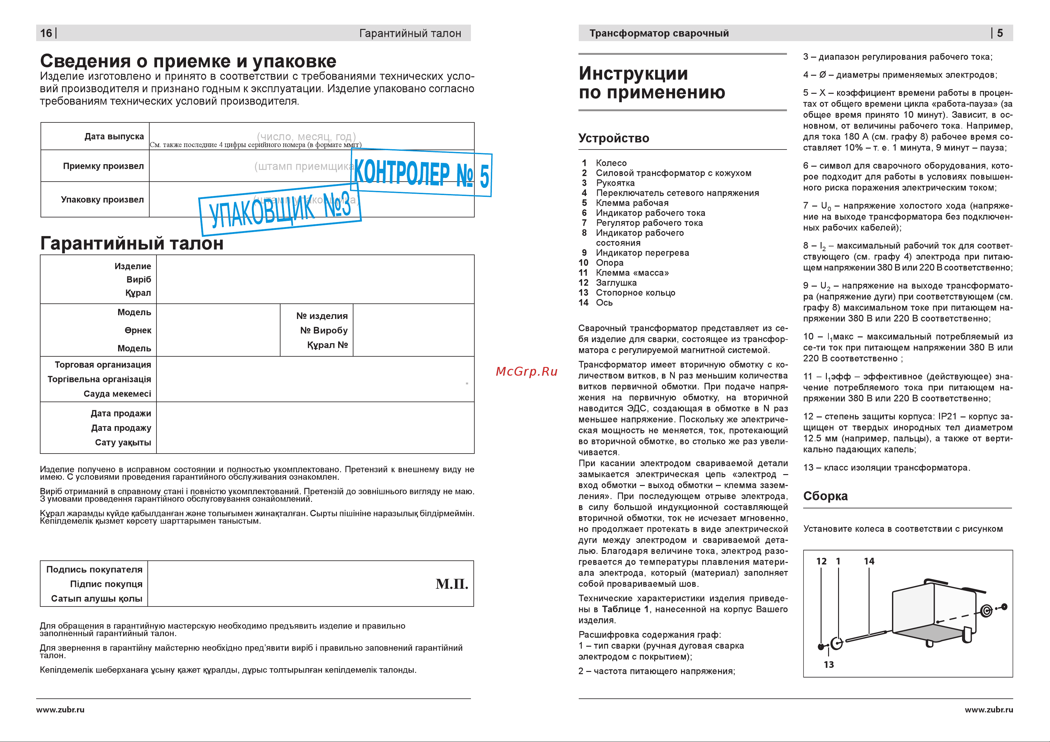 Зубр ЗТС-250 [5/10] Гарантийный талон