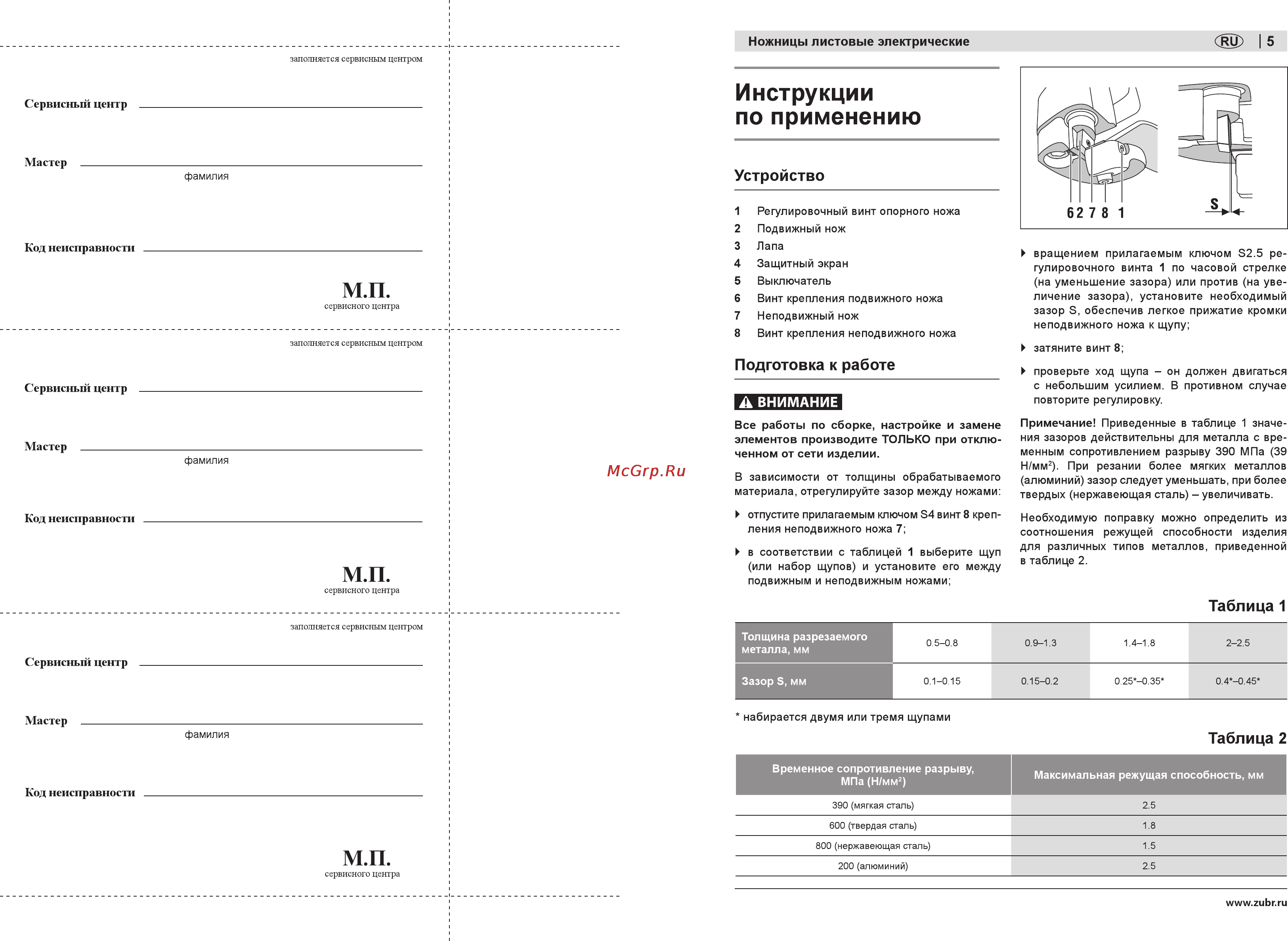 Зубр ЗНЛ-500 [5/10] Инструкции по применению