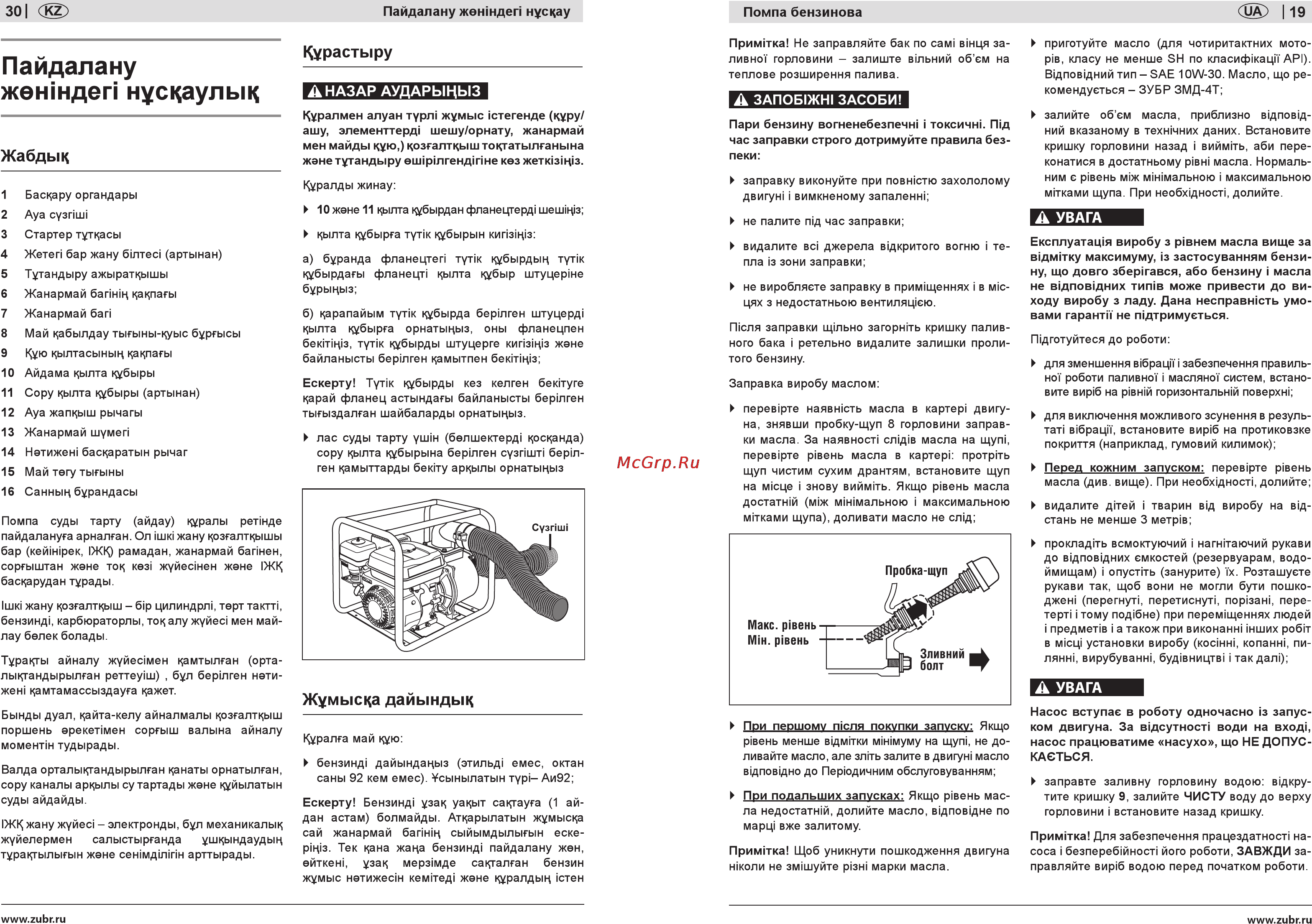 Зубр ЗБМП-600 [19/24] Пайдалану жежндеп нусцаулыц