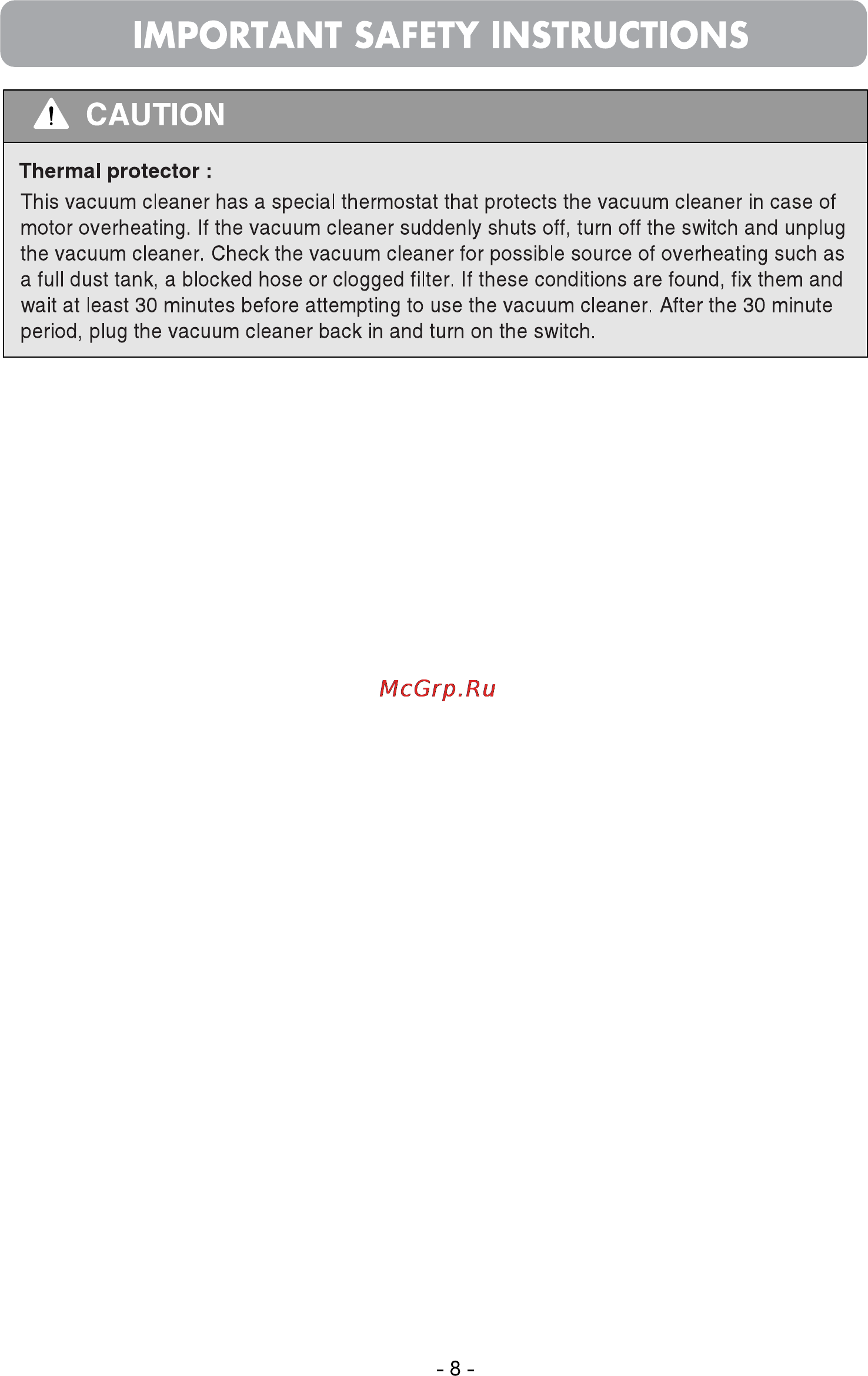 LG VC38141N [8/47] Important safety instructions