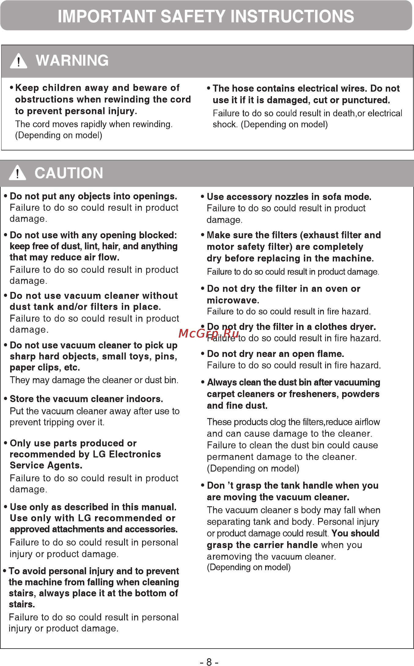 LG VK69162N [9/33] Important safety instructions