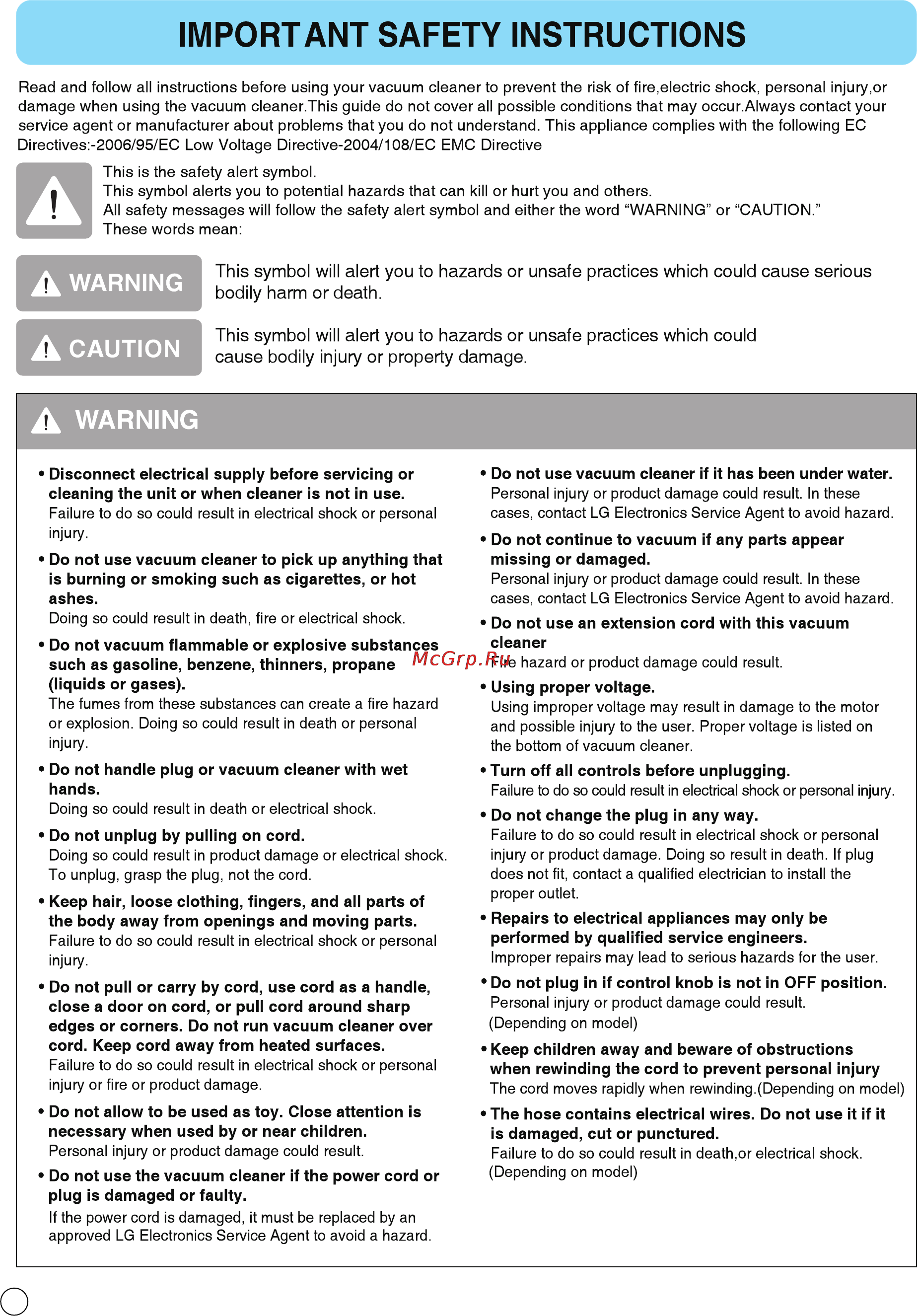 LG VK79103HX [5/36] Important safety instructions