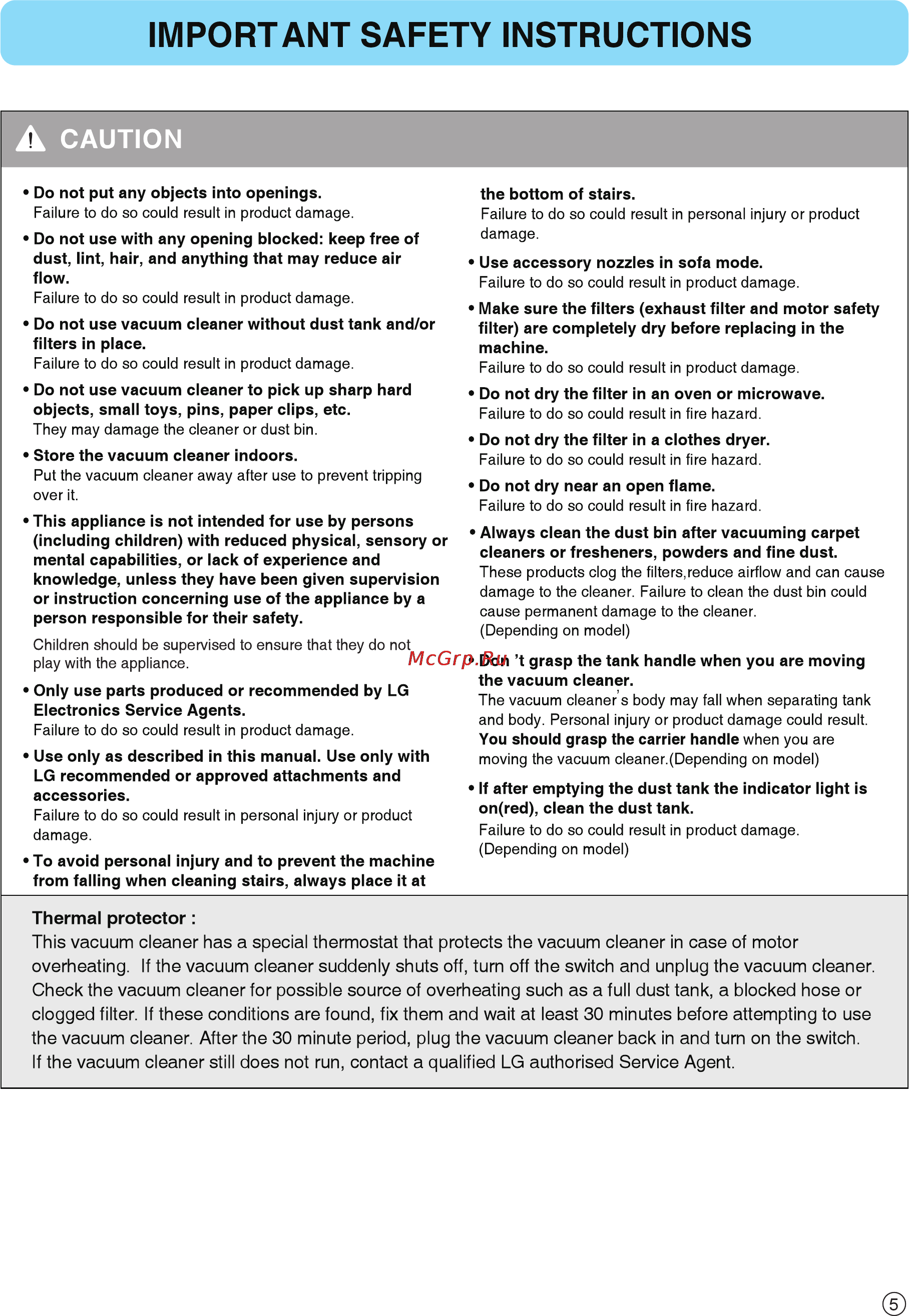 LG VK79103HX [6/36] Important safety instructions