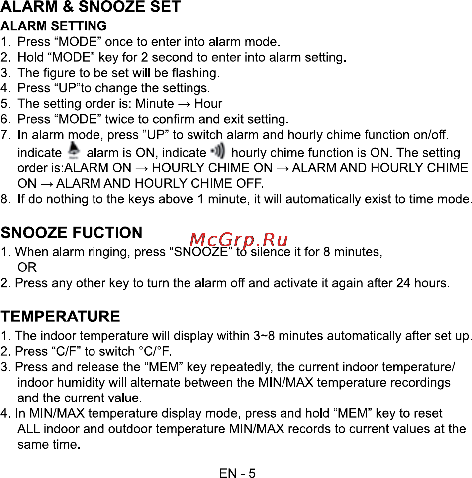 Sencor SWS 15 RD [6/7] Alarm snooze set