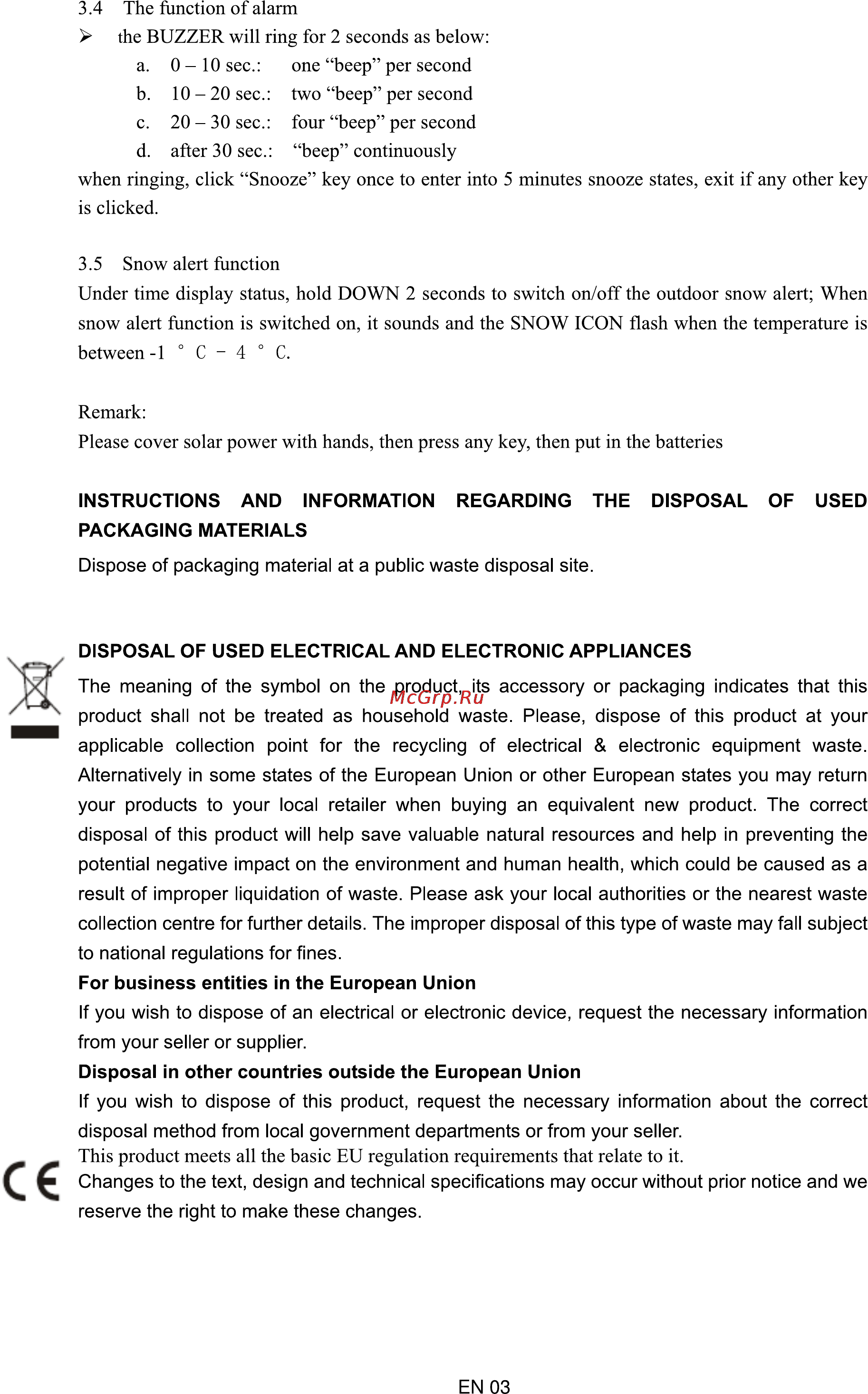 Sencor SWS 10 [3/3] The function of alarm