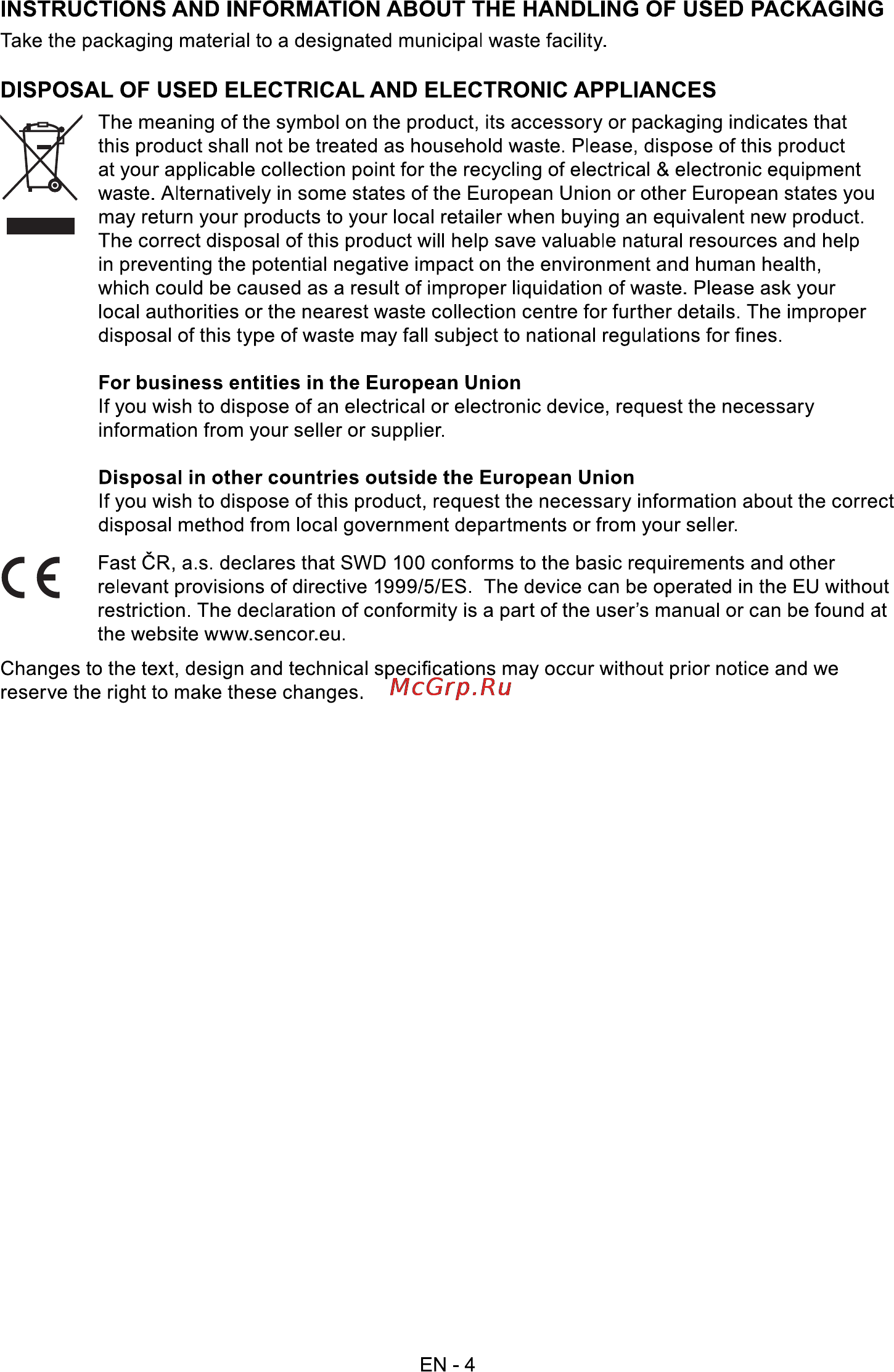 Sencor SWD 100 [6/6] Disposal of used electrical and electronic appliances