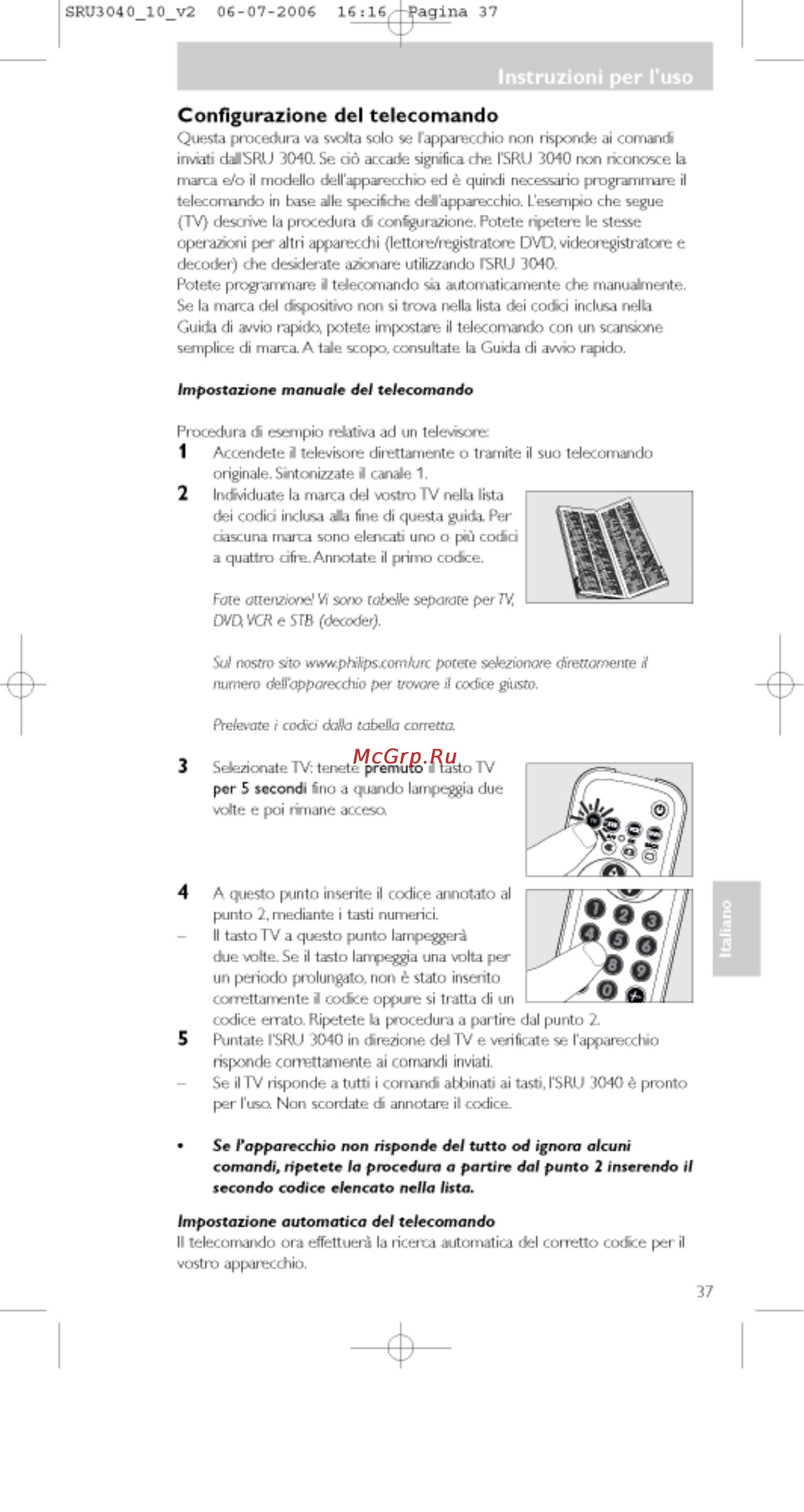 Philips PERFECT  SRU3040 [37/92] Configurazione del telecomando
