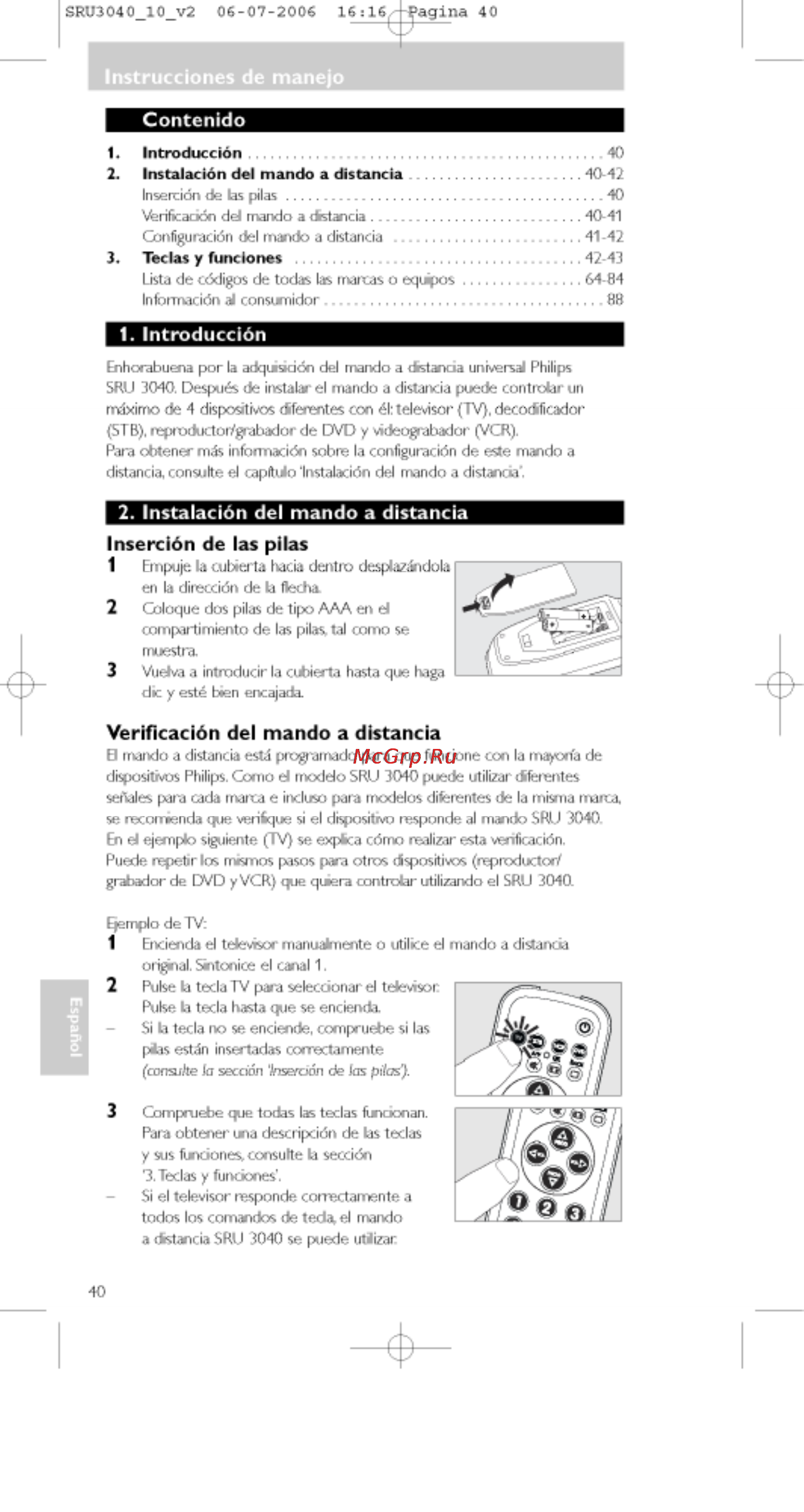 Philips PERFECT  SRU3040 [40/92] Contenido