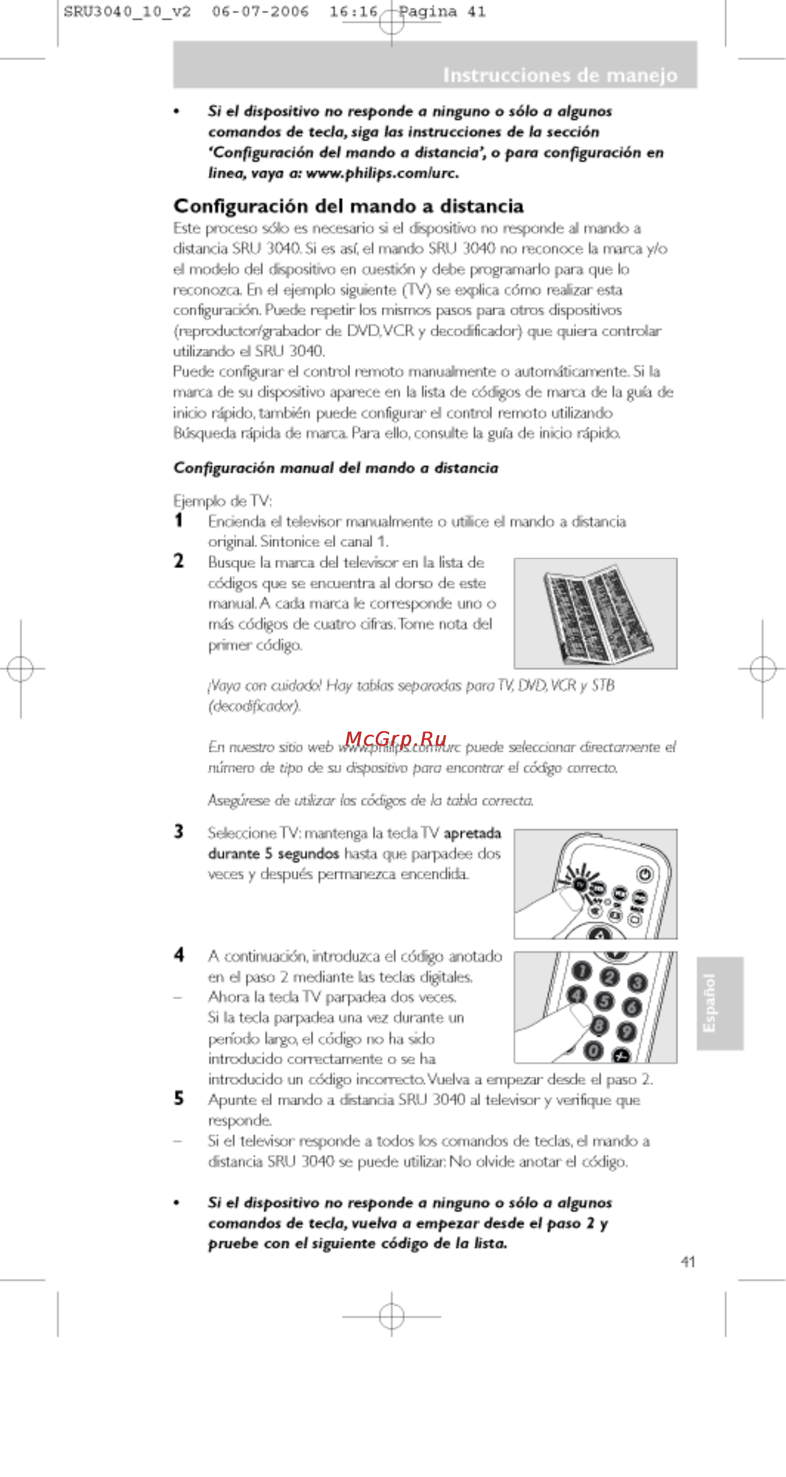Philips PERFECT  SRU3040 [41/92] Configuración del mando a distancia