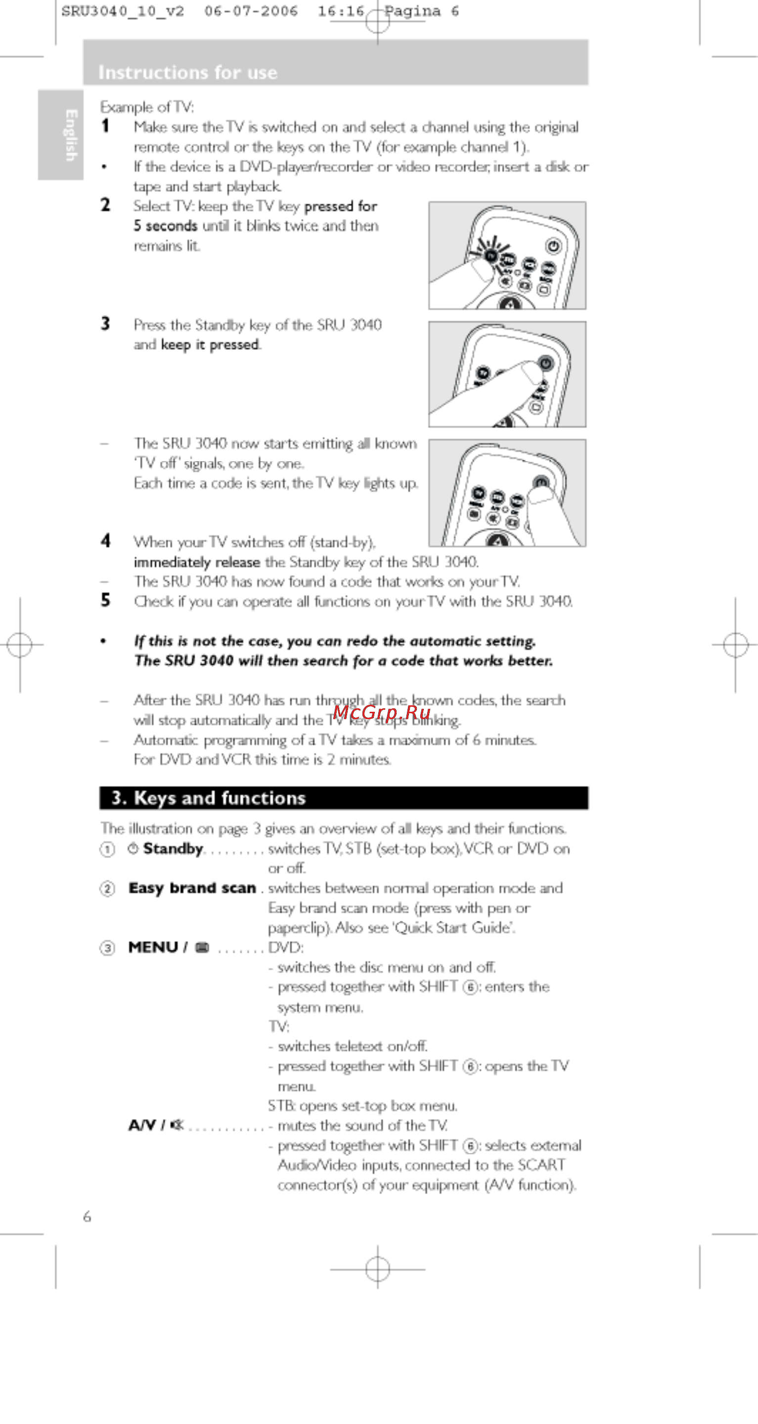 Philips PERFECT  SRU3040 [6/92] Keys and functions
