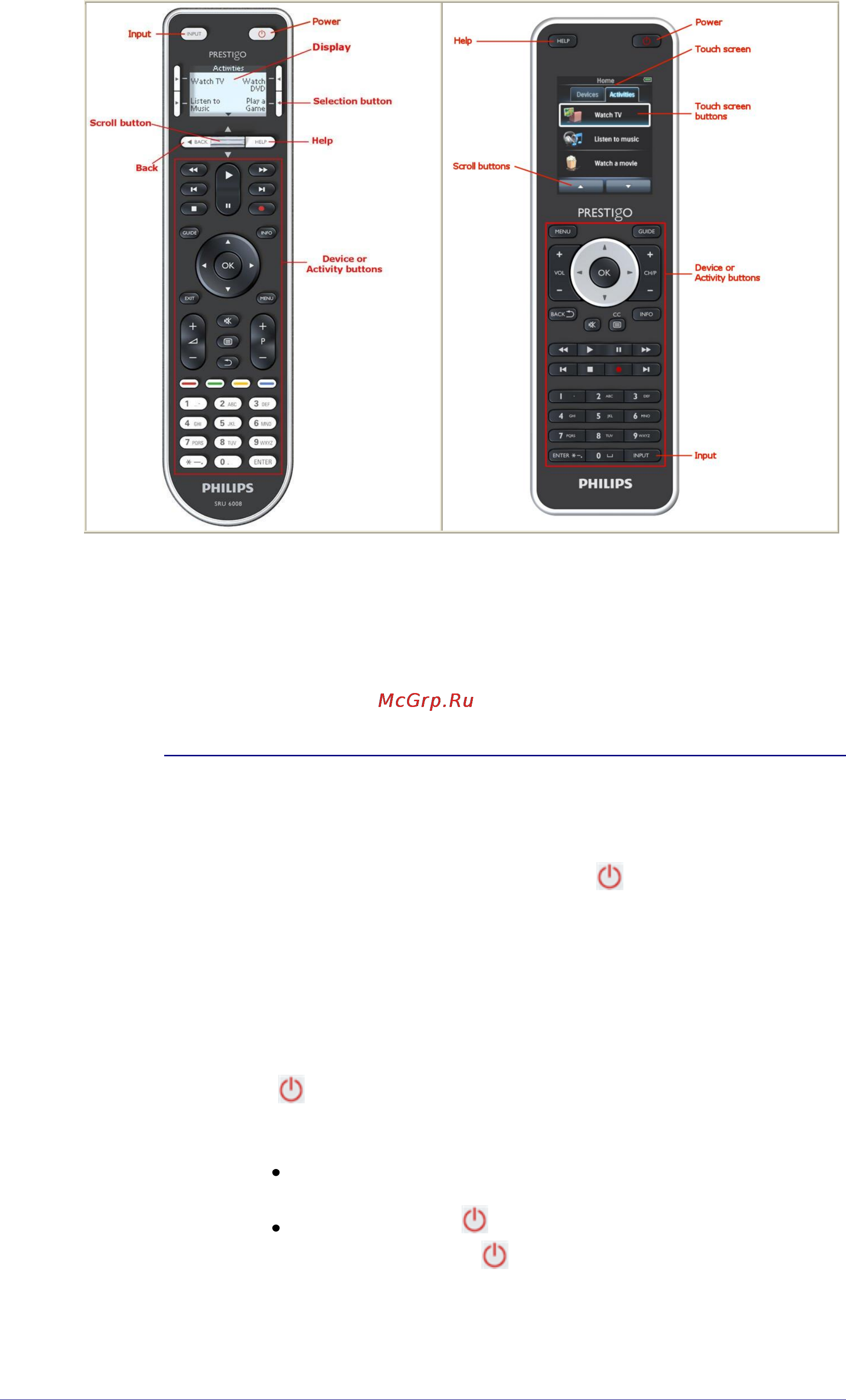 Philips PRESTIGO SRT8215 [40/53] Кнопка питания