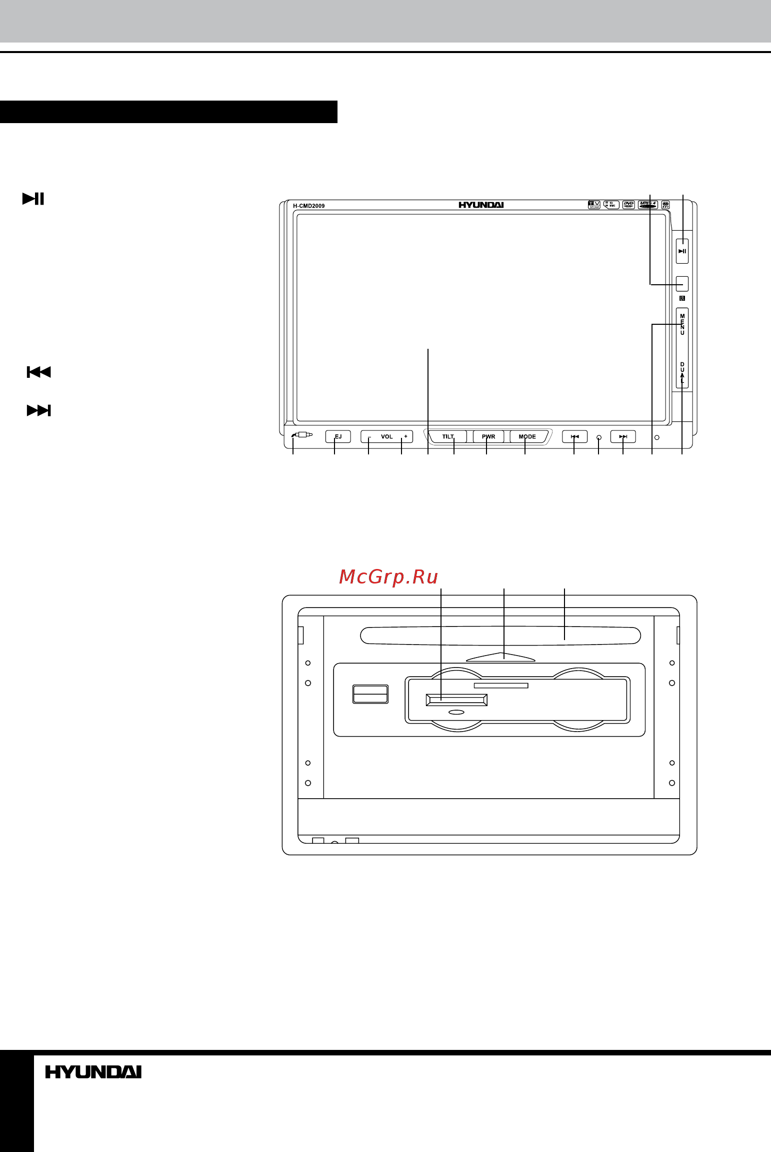 Hyundai H-CMD2009 [10/47] Control elements