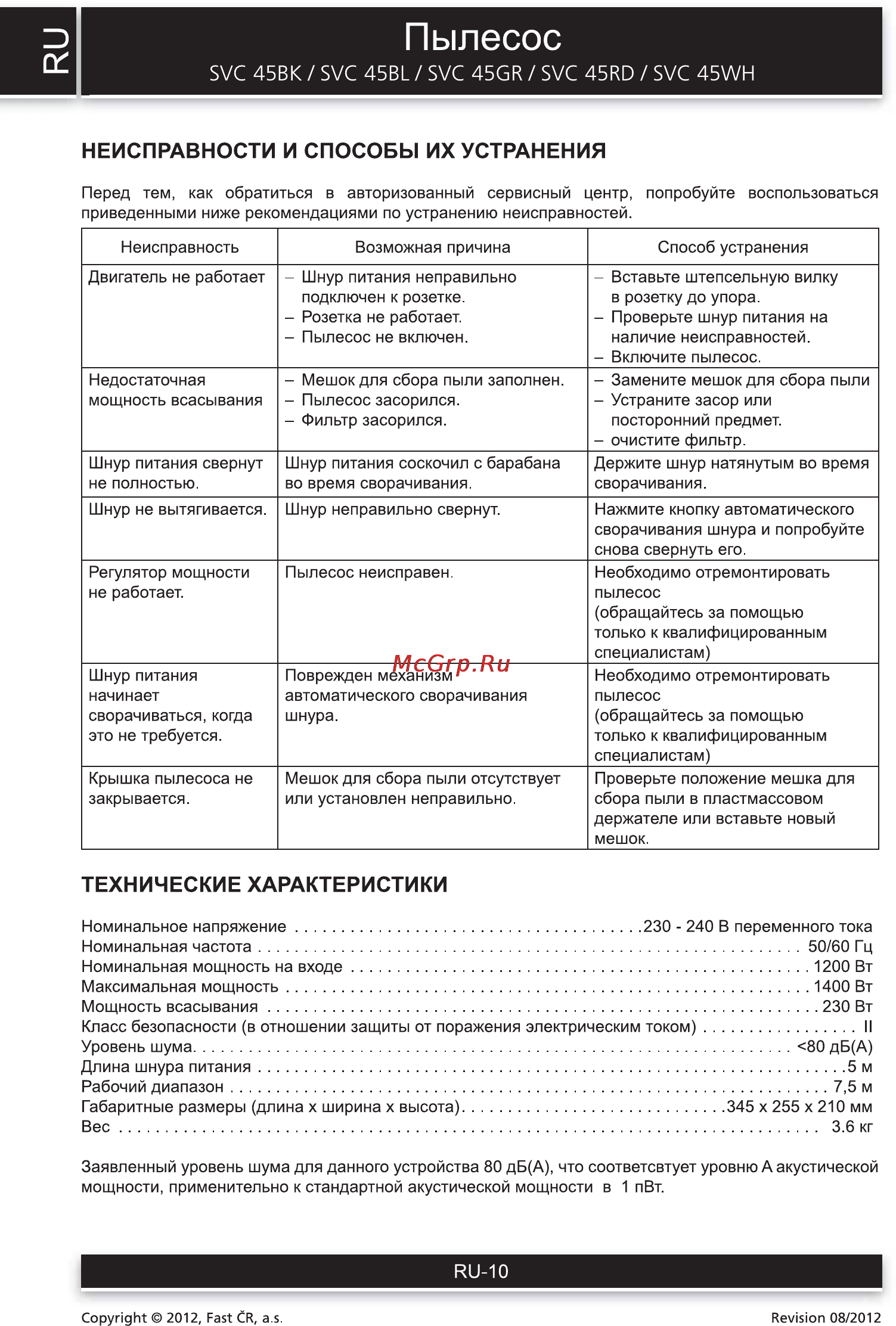 Sencor SVC 45WH [10/12] Пылесос