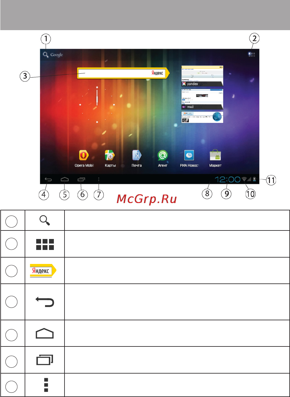 Texet NaviPad TM-7045 3G Black/Graphite [31/62] Общий вид стандартного рабочего стола oc android