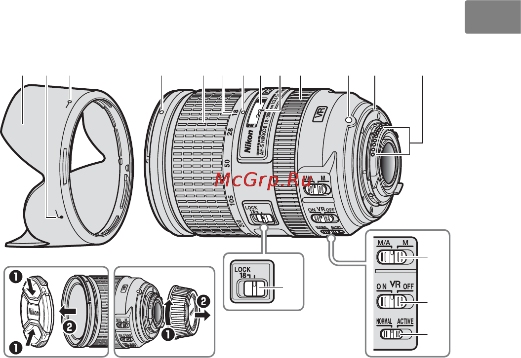 Nikon 18-300MM F 3.5-5.6G ED VR AF-S DX NIKKOR [45/200] Partes del objetivo