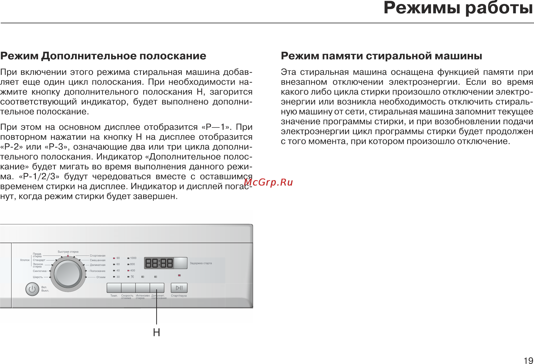Leran WMS 1051 W [19/32] Режим дополнительное полоскание