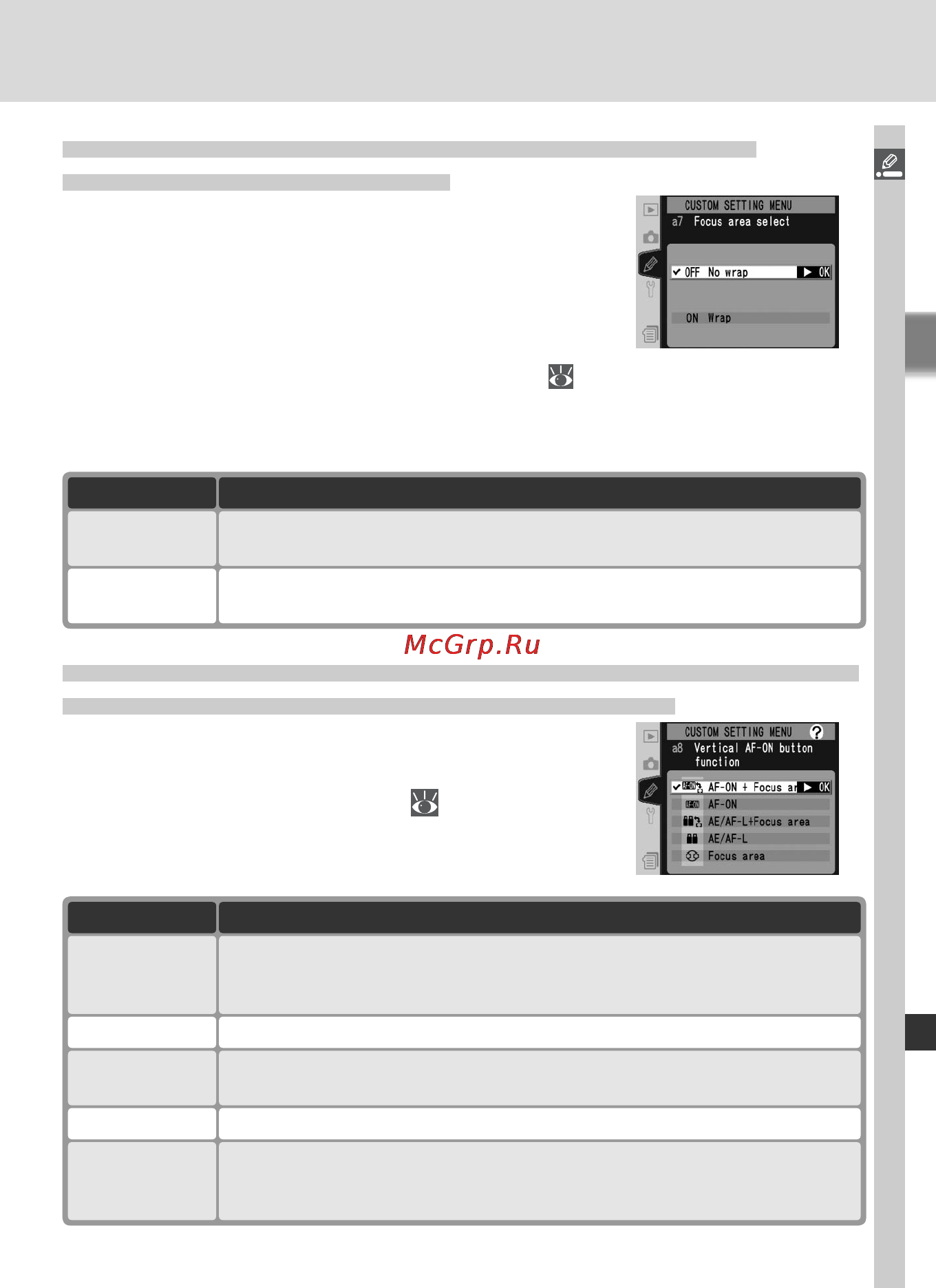 Nikon D2HS [193/271] Назначение функции кнопки vertical af on
