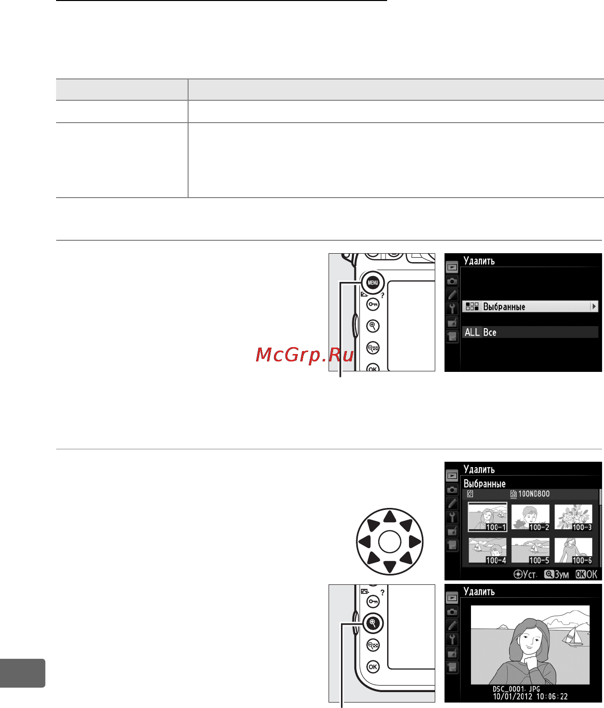 Nikon D800E [260/472] Выбранные удаление выбранных снимков