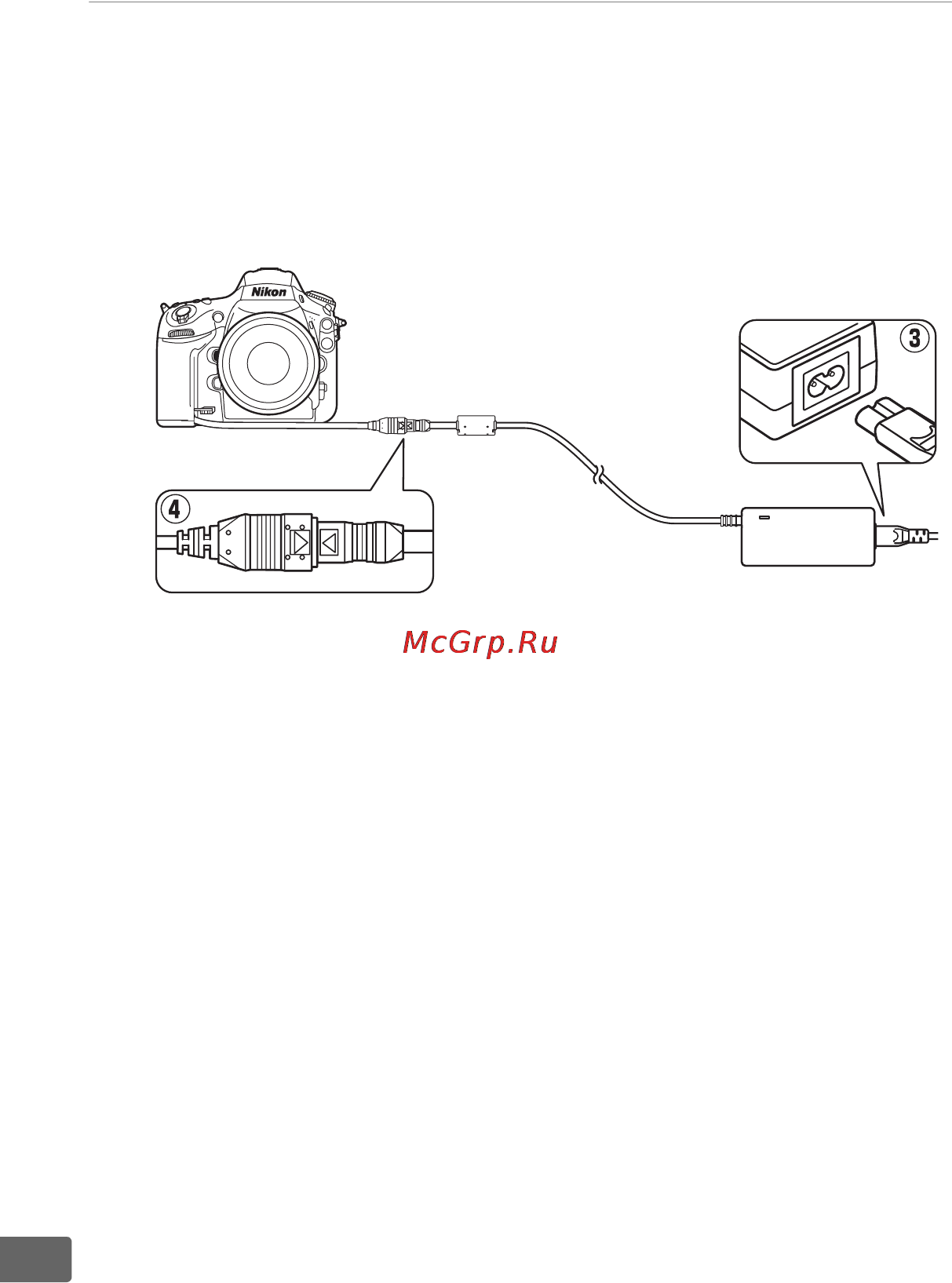 Nikon D800E [416/472] Подключите сетевой блок питания