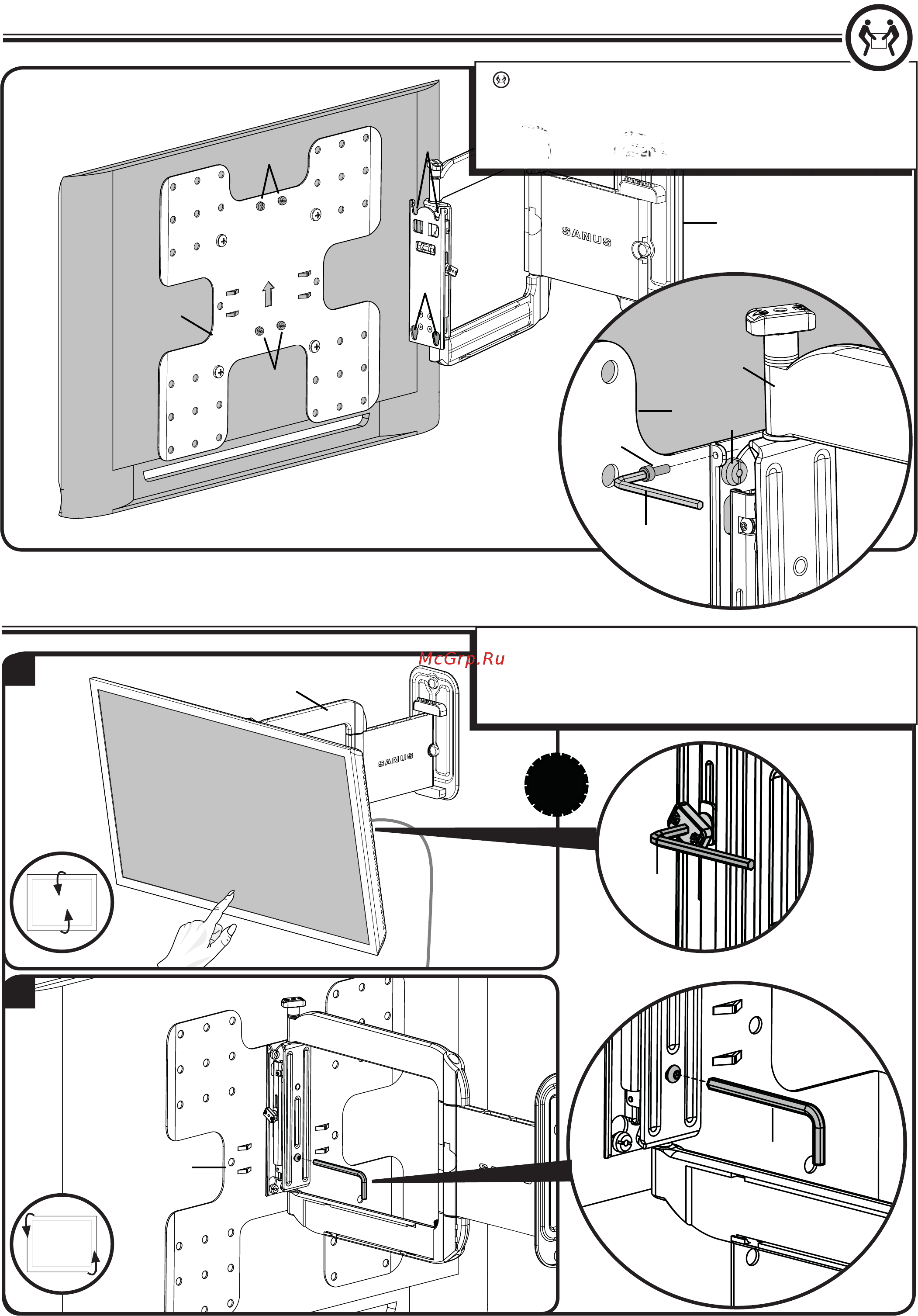 Sanus VMF322-B1 Bl [12/40] Hang your tv onto the wall plate
