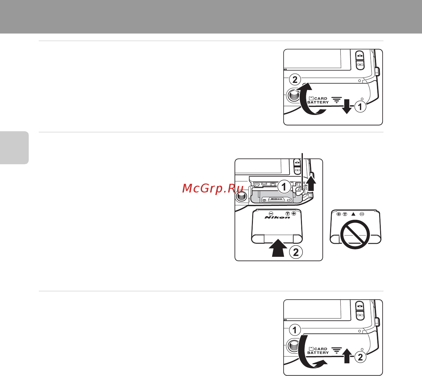 Nikon COOLPIX S6400 [32/280] Подготовка 1 установка батареи