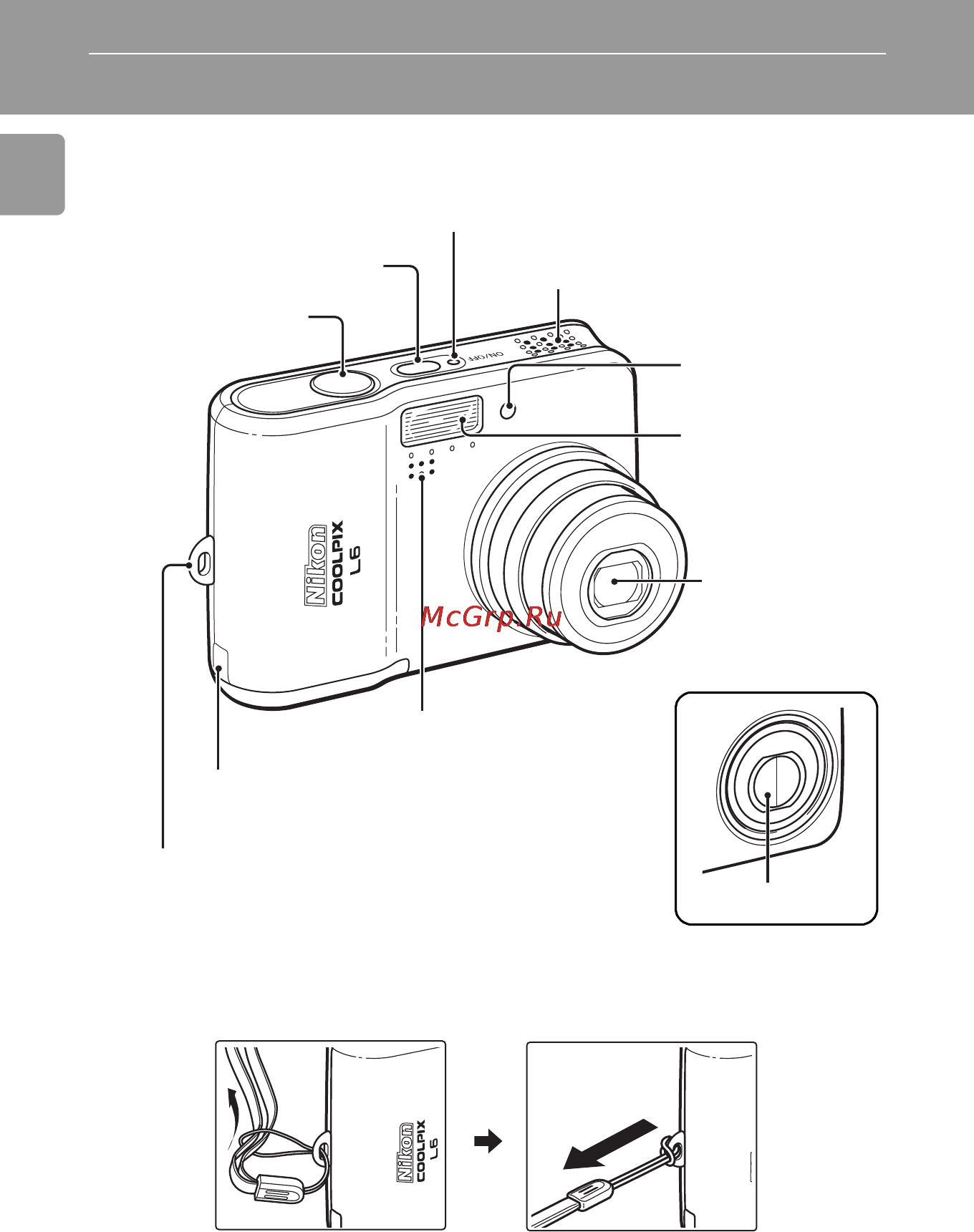 Nikon COOLPIX L6 [16/140] Прикрепление ремня фотокамеры