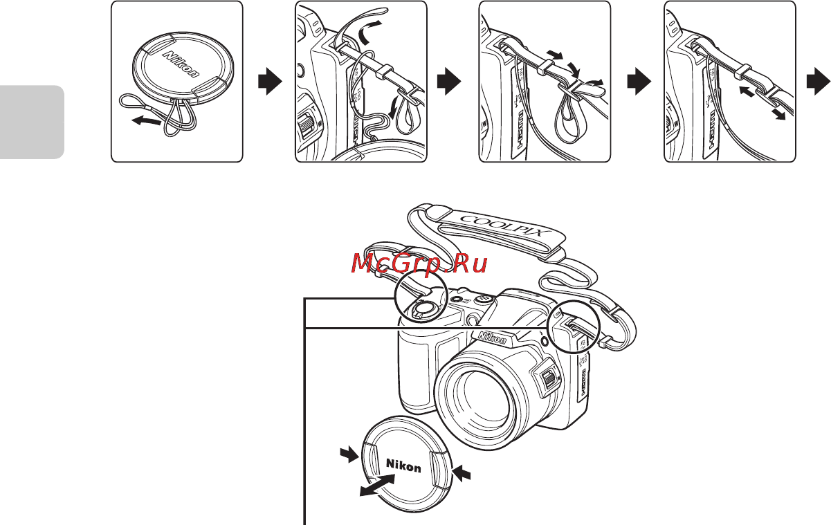 Nikon COOLPIX L810 [24/216] Прикрепление ремня фотокамеры и крышки объектива