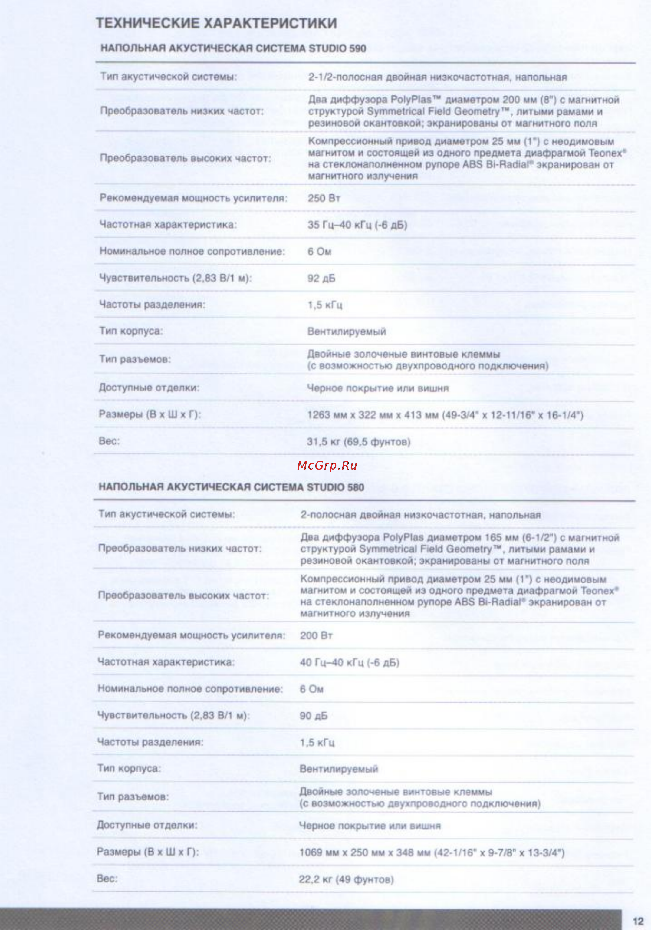 JBL Studio 580 Black [12/15] Технические характеристики