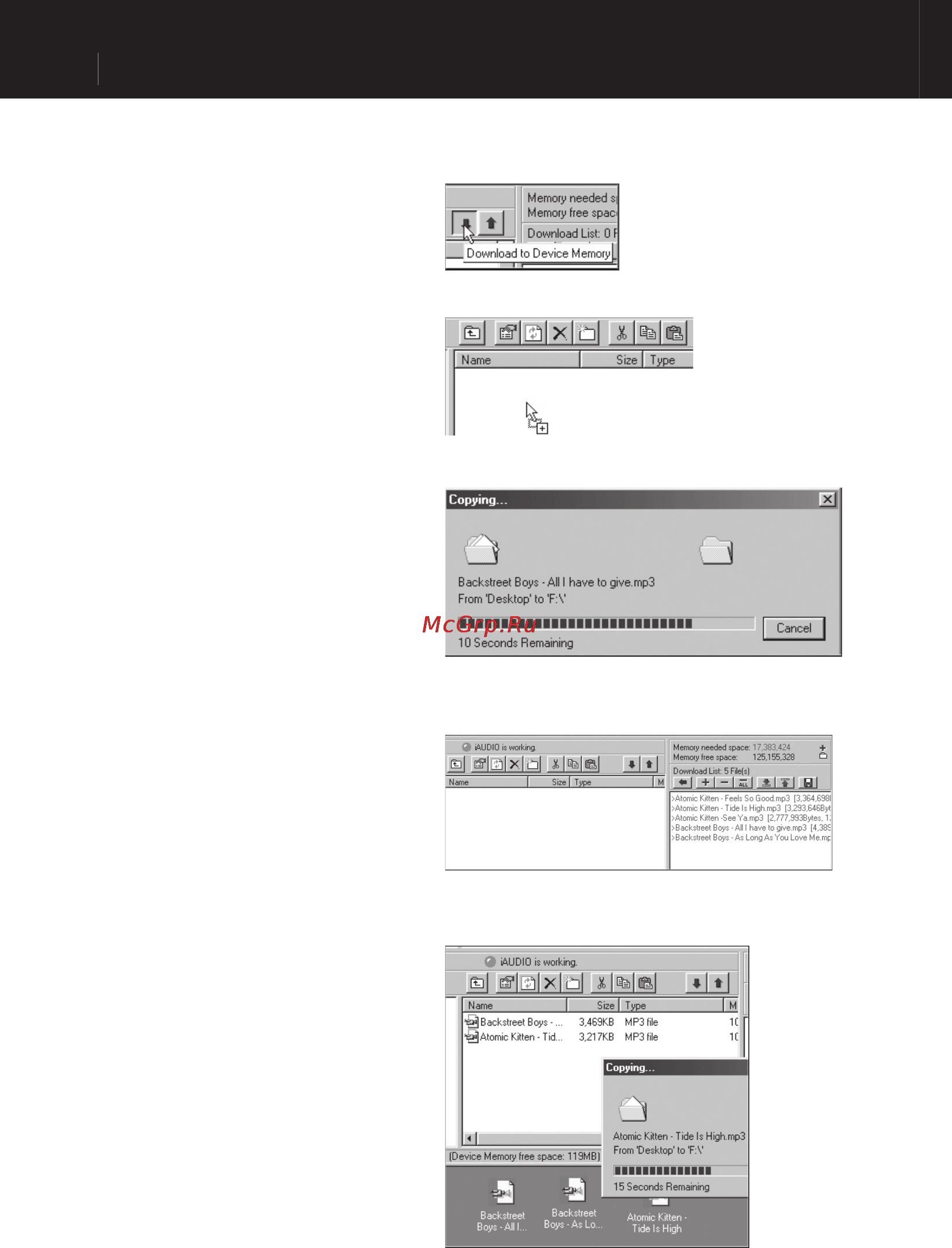 Cowon IAUDIO M3 [40/50] Downloading mp3 ﬁ les to iaudio