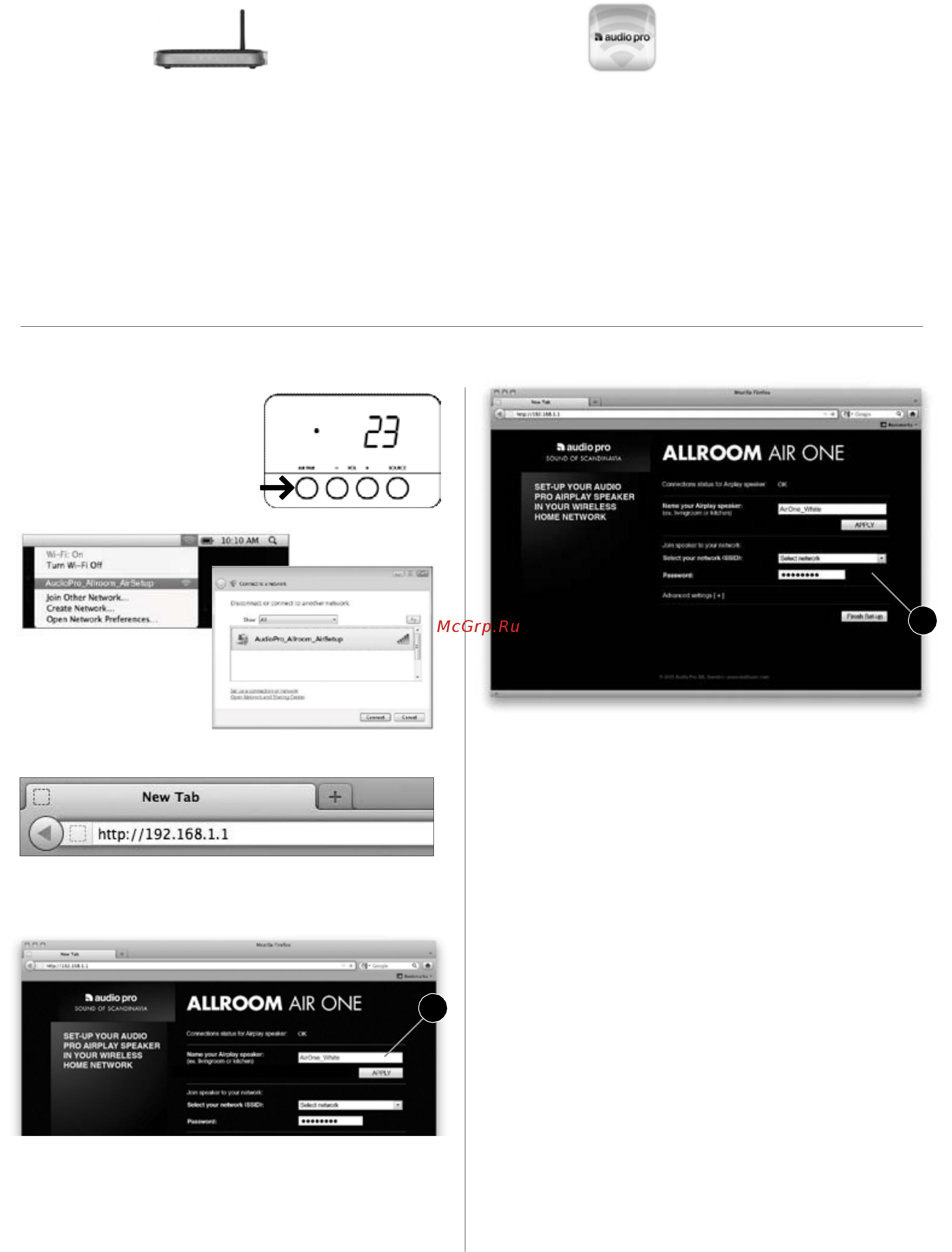 Audio Pro Allroom Air One [6/9] Настройка беспроводной сети с помощью интернет браузера