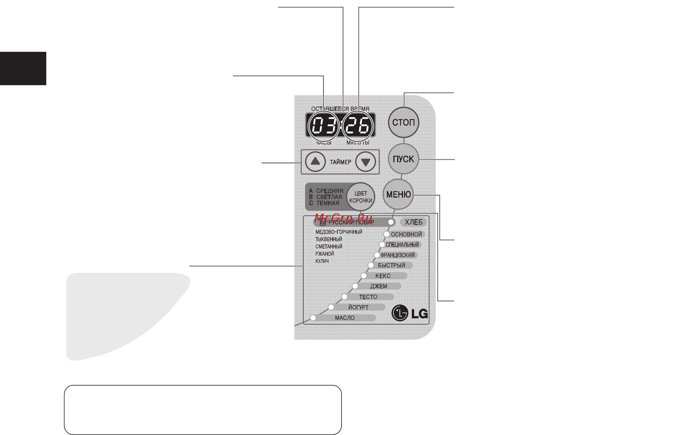LG HB-2001BY [14/211] Bыбор программы выпечки хлеба