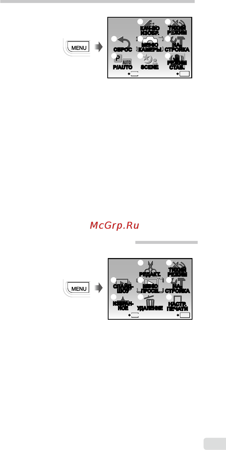 Olympus X-15 [5/58] Указатель меню
