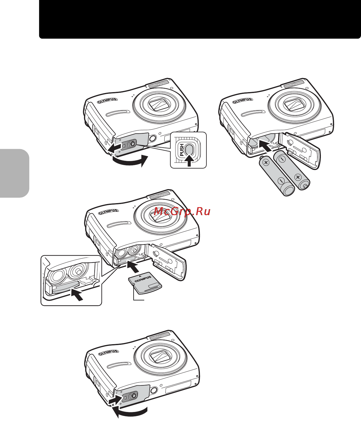 Olympus FE-310 [4/61] A вставьте в фотоаппарат аккумулятори карту памяти xd picture card дополнительно