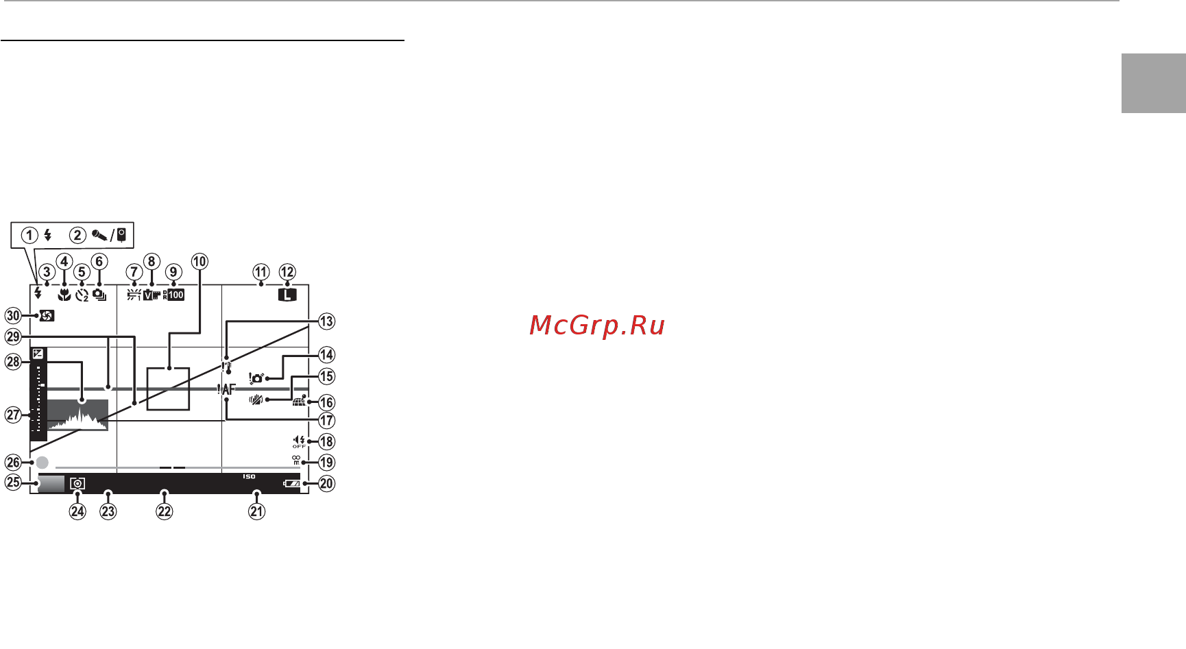 Fujifilm X-E2 Kit 18-55 Silver [21/146] Во время съемки и просмотра кадров на дисплее могут появляться следующие обозначения в последующем описании все доступные индикаторы показаны в целях иллюстрации фактически отображаемые индикаторы различаются в зависимости от настроек фотокамеры имейте в виду что жк дисплей lcd и электронный видоискатель имеют разные коэффициенты сжатия