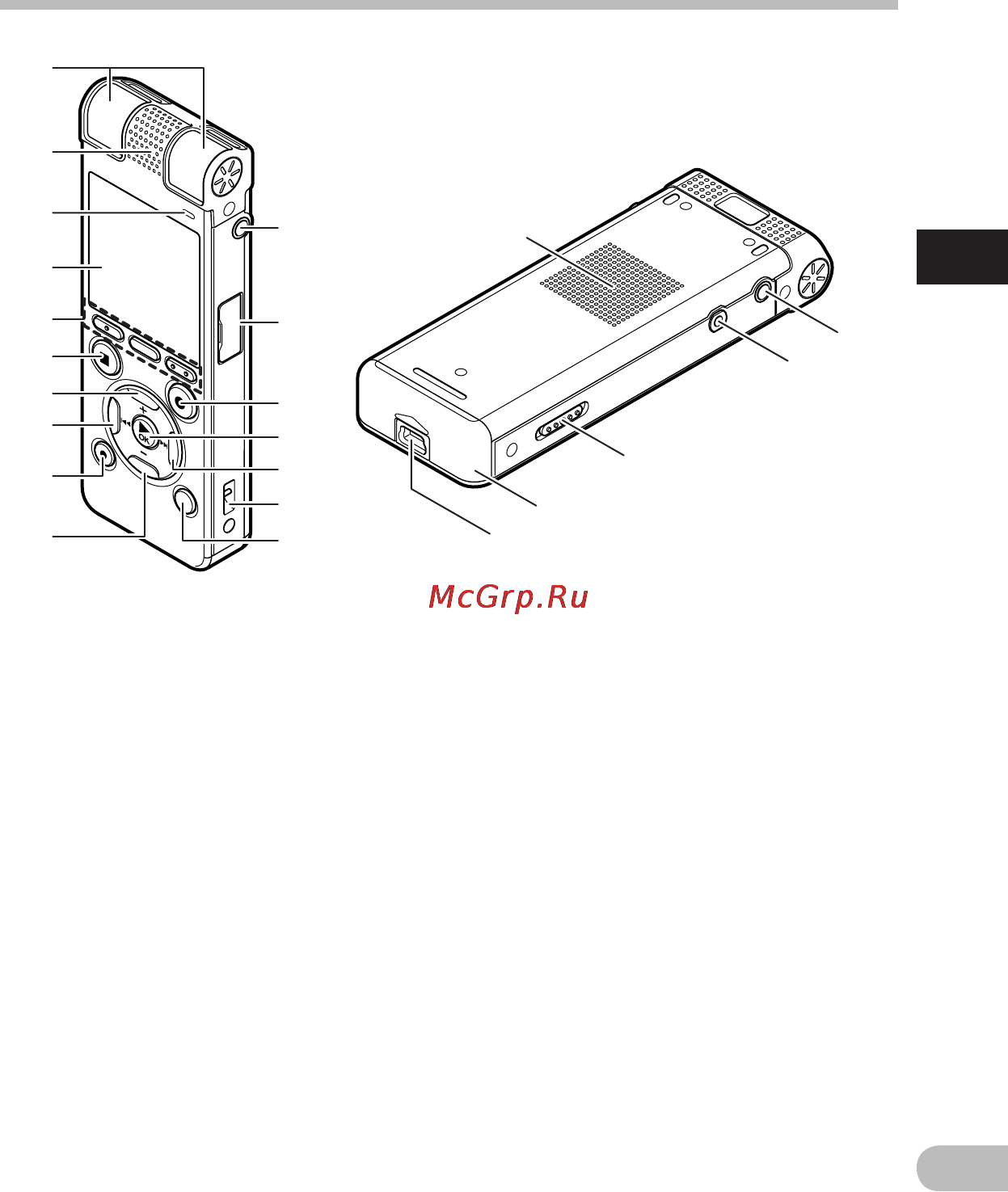 Olympus DM-670 8Gb черный [11/113] Названия составных частей