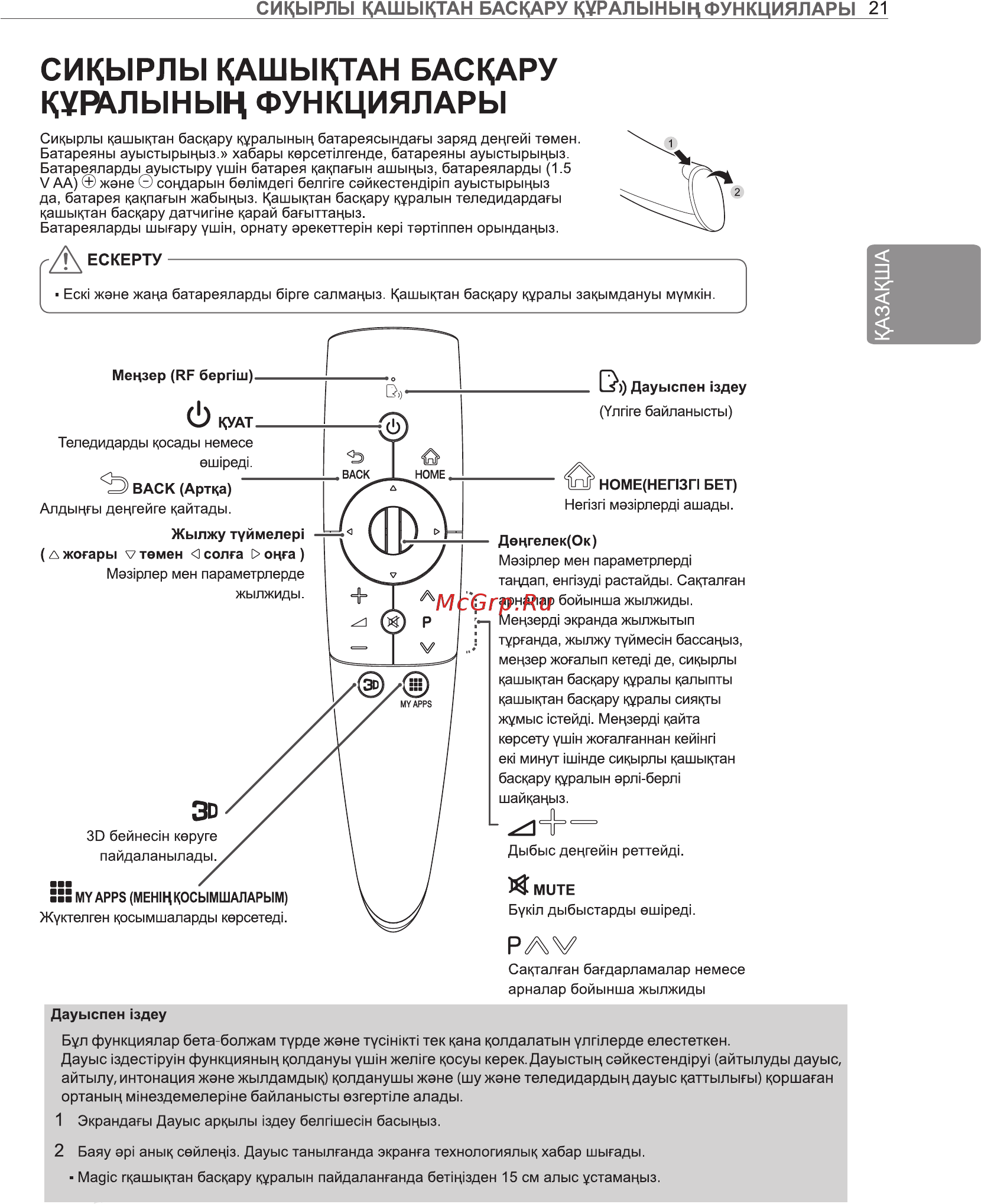LG UltraHD 84LA980V [59/112] Сикырлы кашыктан баскару куралыныц функциялары