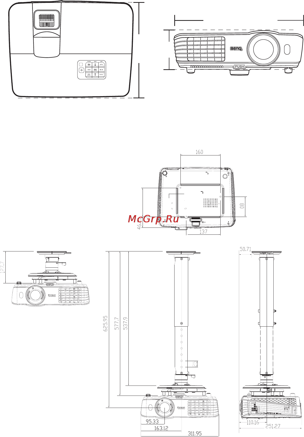 Benq MX662 [58/63] Габаритные размеры