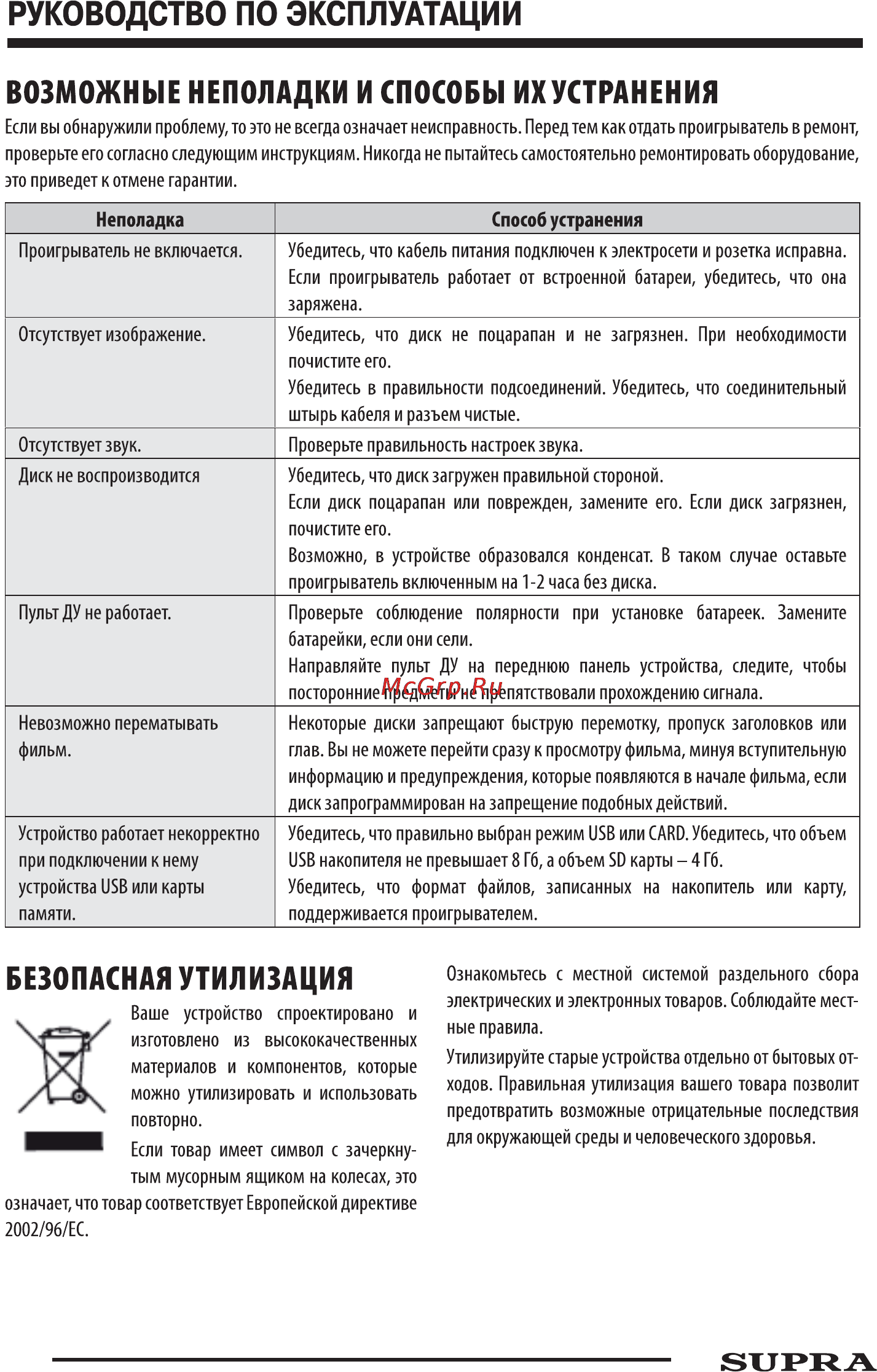 Supra SDTV-924UT Инструкция по эксплуатации онлайн [14/15] 92345