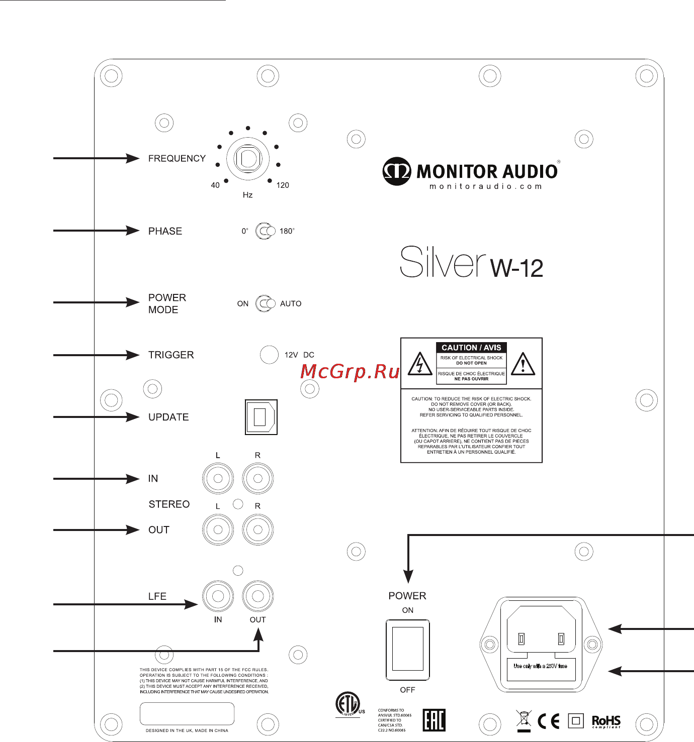 Monitor Audio Silver W12 Walnut [5/16] Панель усилителя