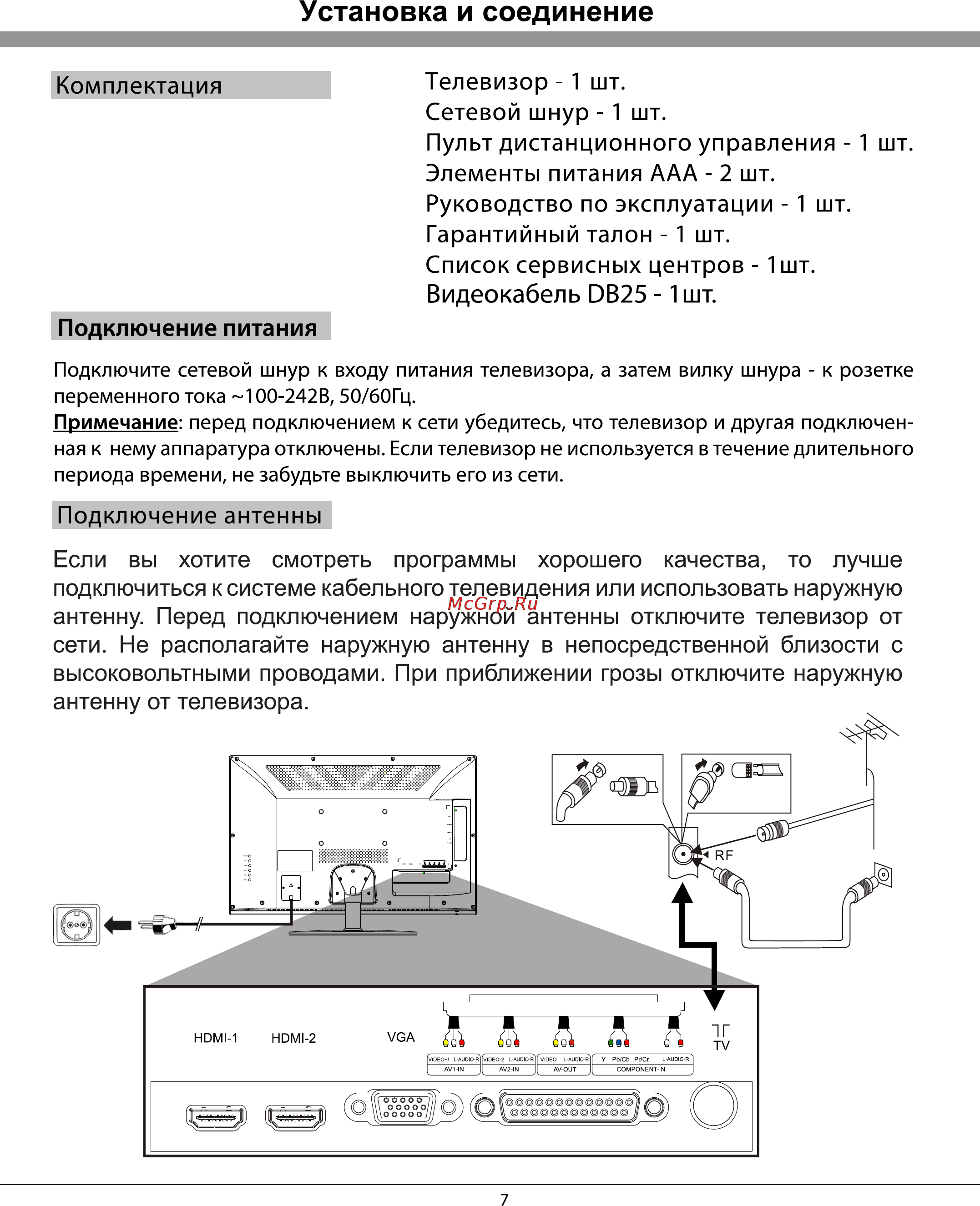 Rolsen RL-32L1002U [7/28] Установка и соединение